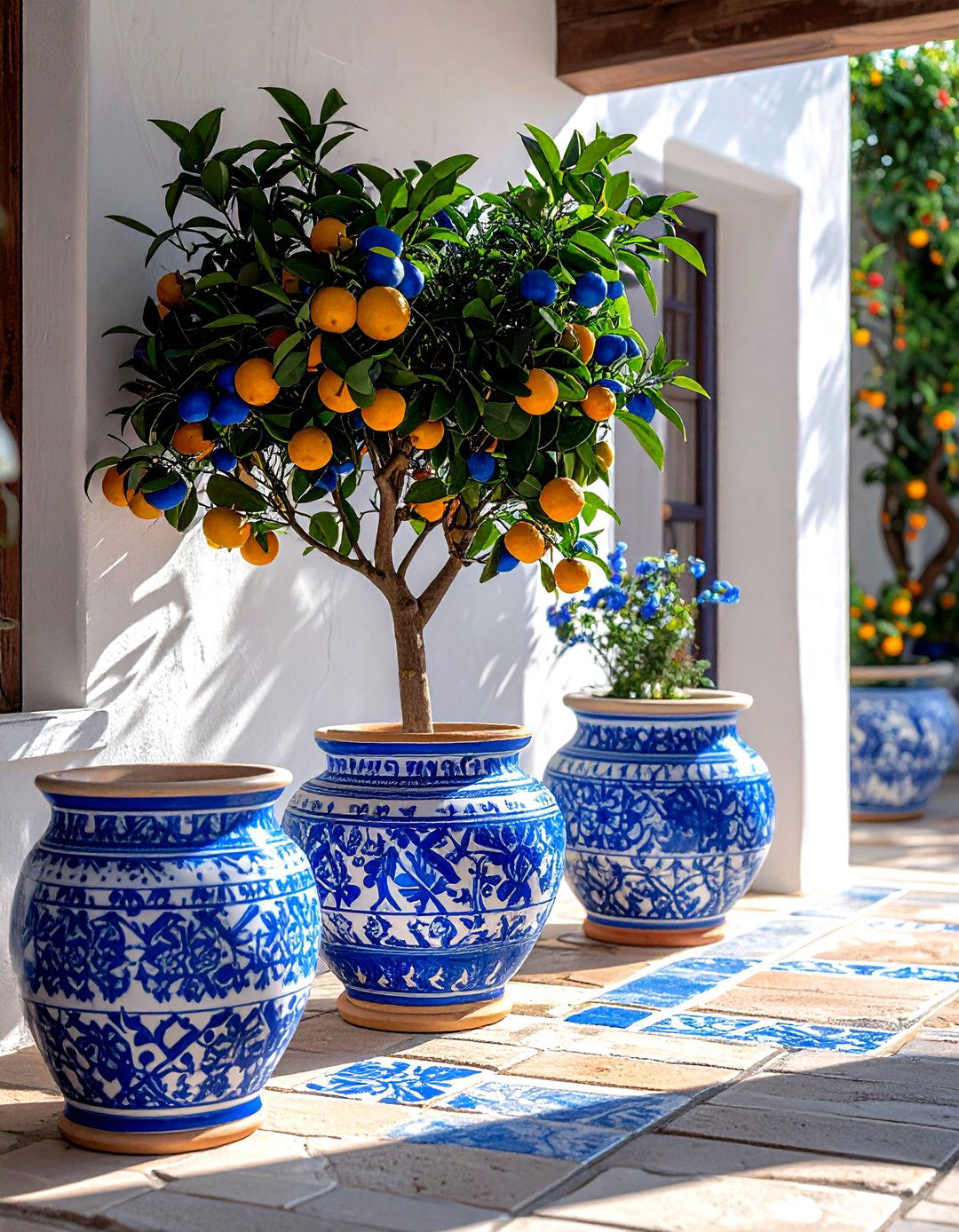 Blue and white terracotta - 30 terracotta planter ideas