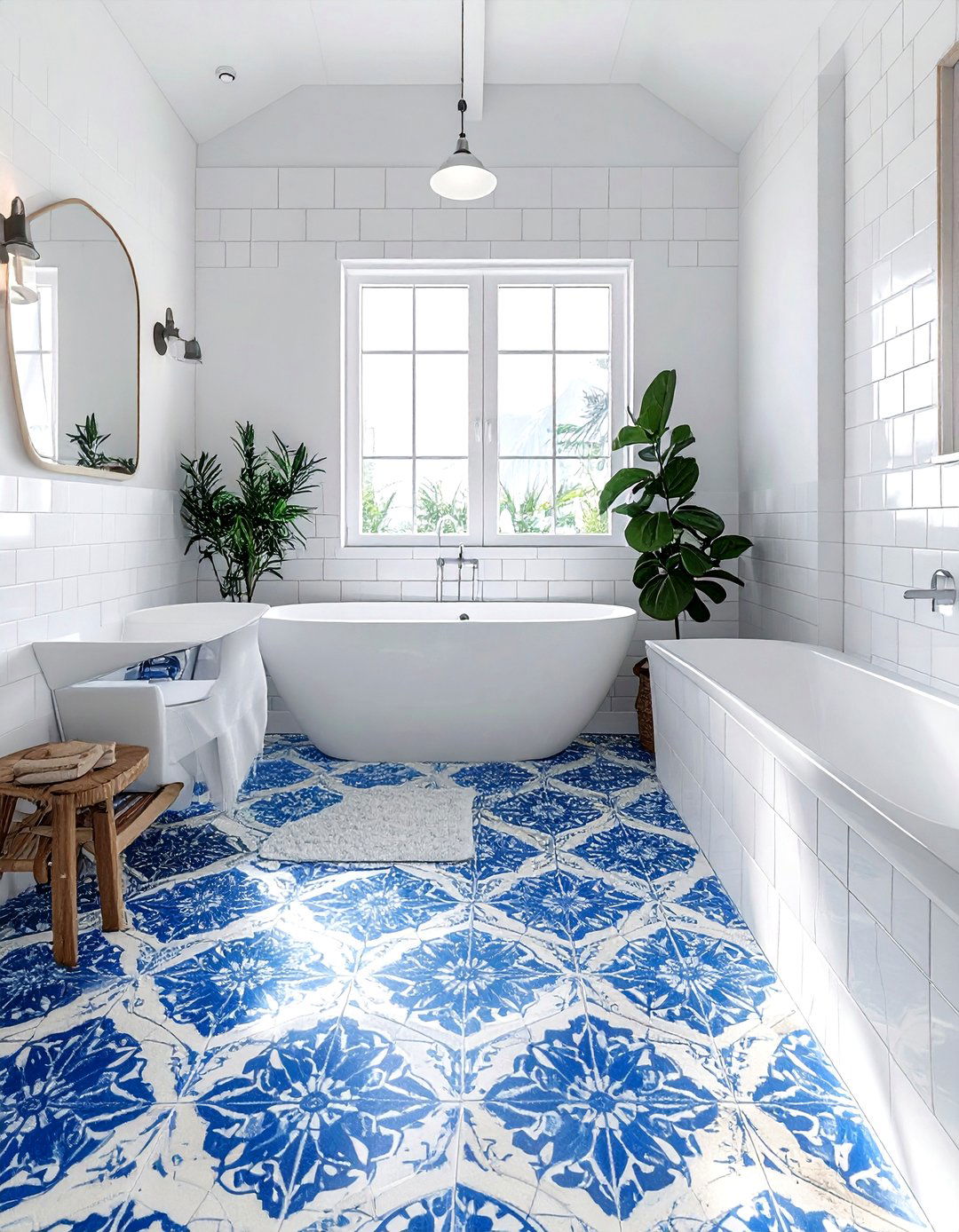 Blue and white tile bathroom - 30 Spanish bathroom ideas
