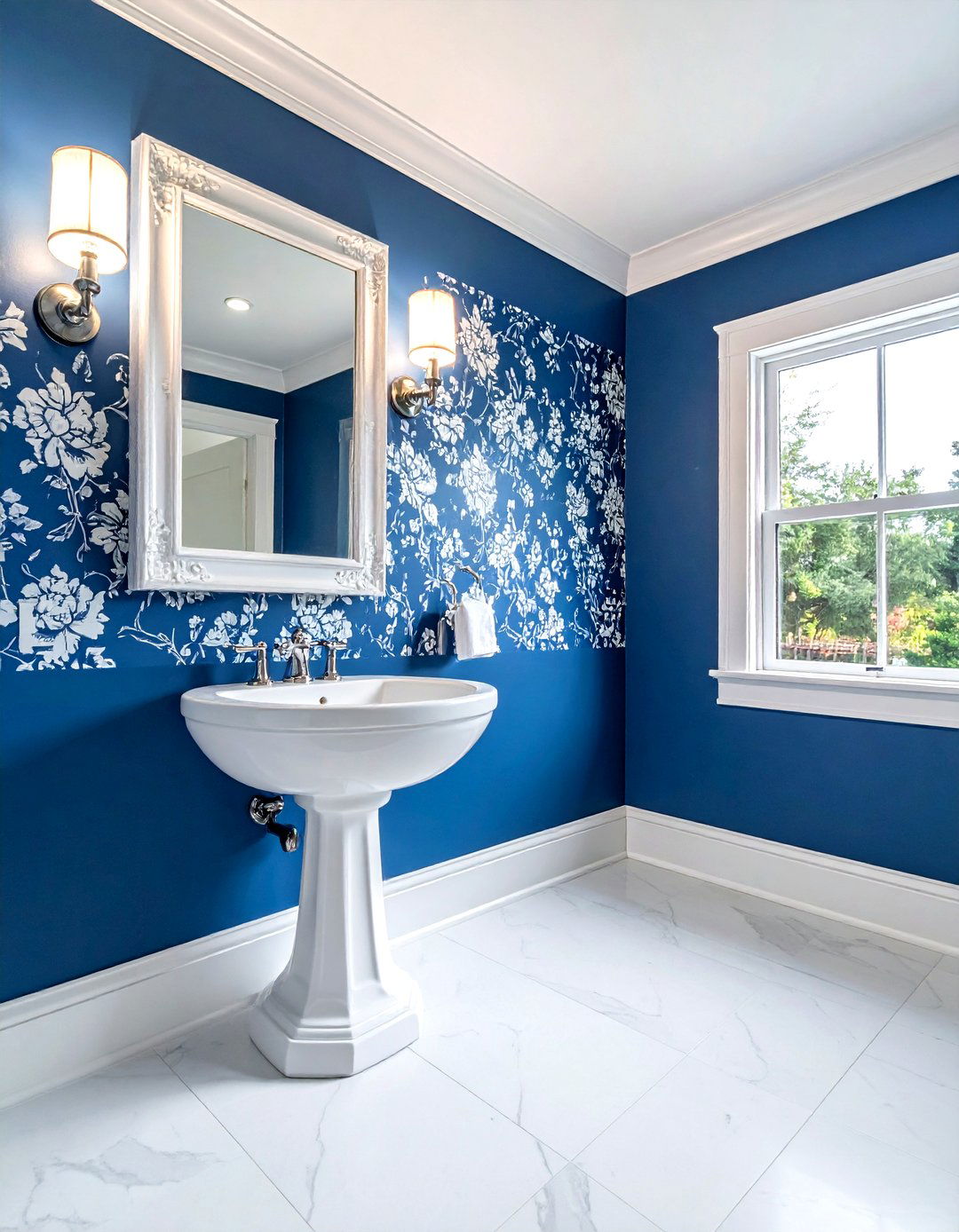 Blue and white wallpaper - 30 Southern bathroom ideas