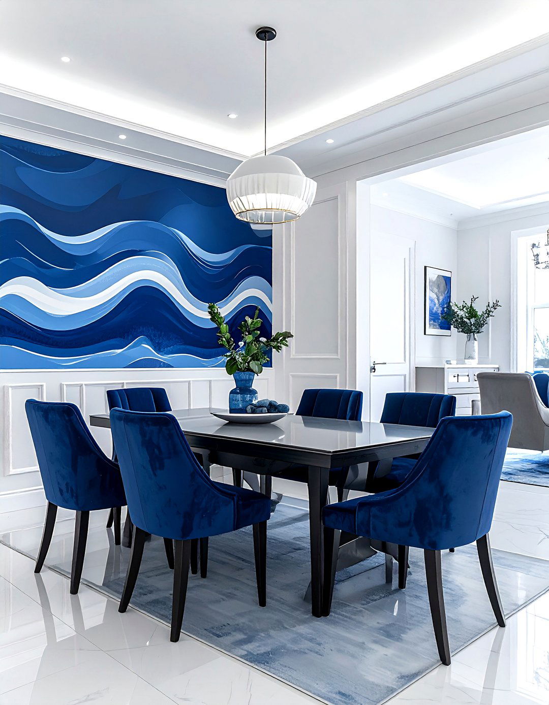 Blue and white wallpaper - 30 nautical dining room ideas