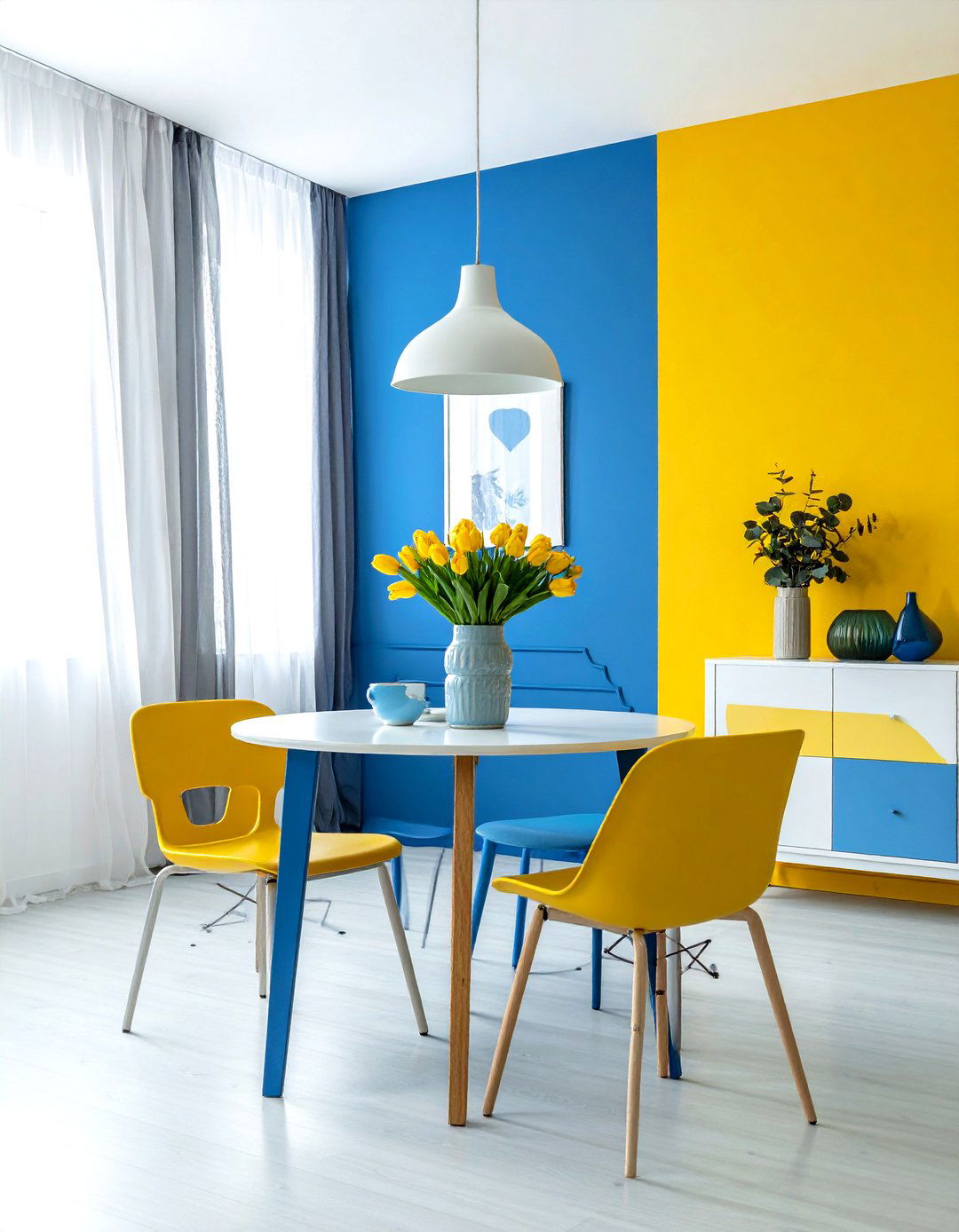 Blue and yellow dining - 30 sunrise dining room ideas