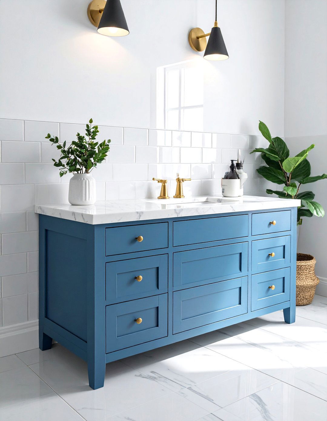 Blue bathroom vanity - 30 bathroom renovation before and after