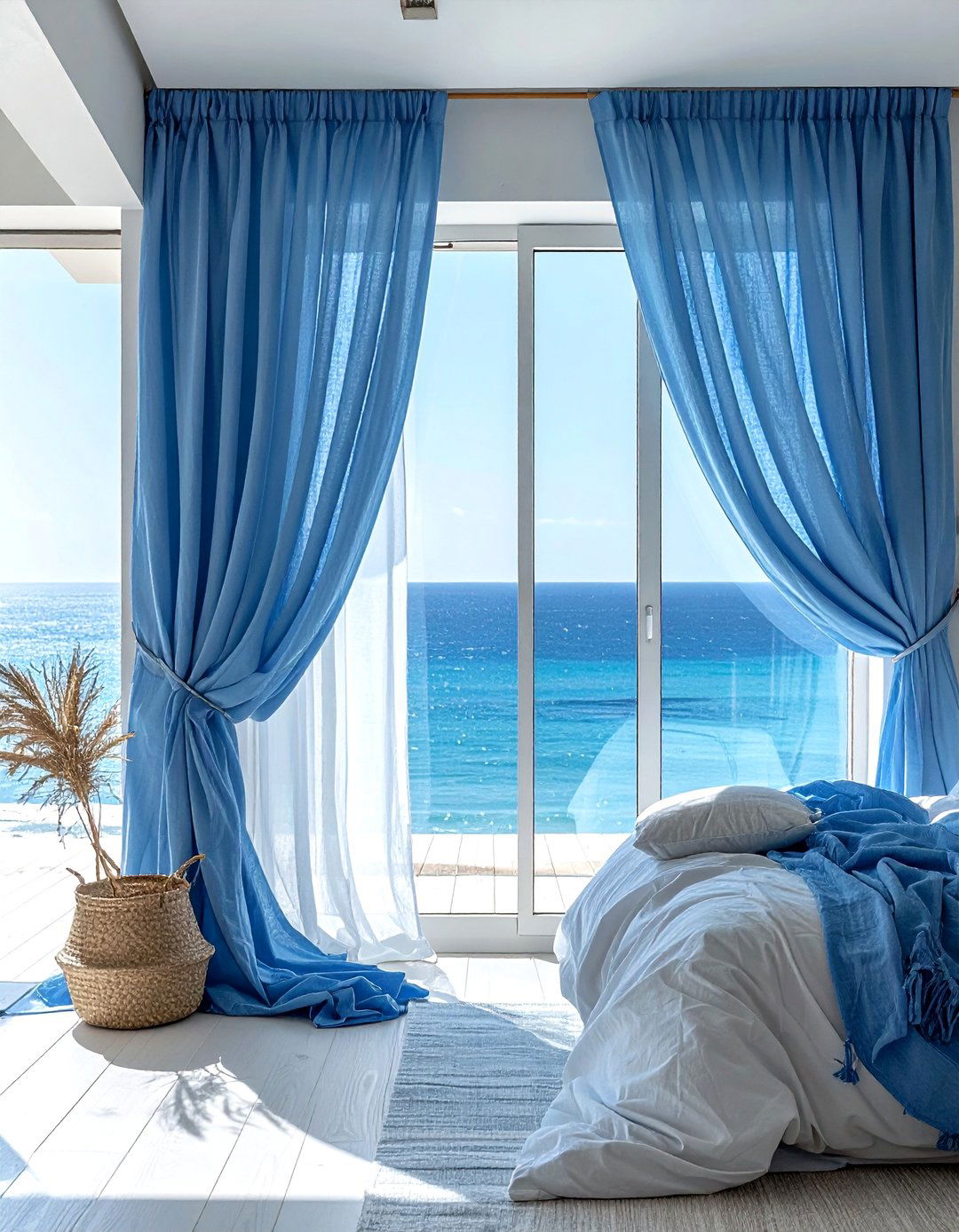 Blue bedroom curtains - 30 coastal blue bedroom ideas