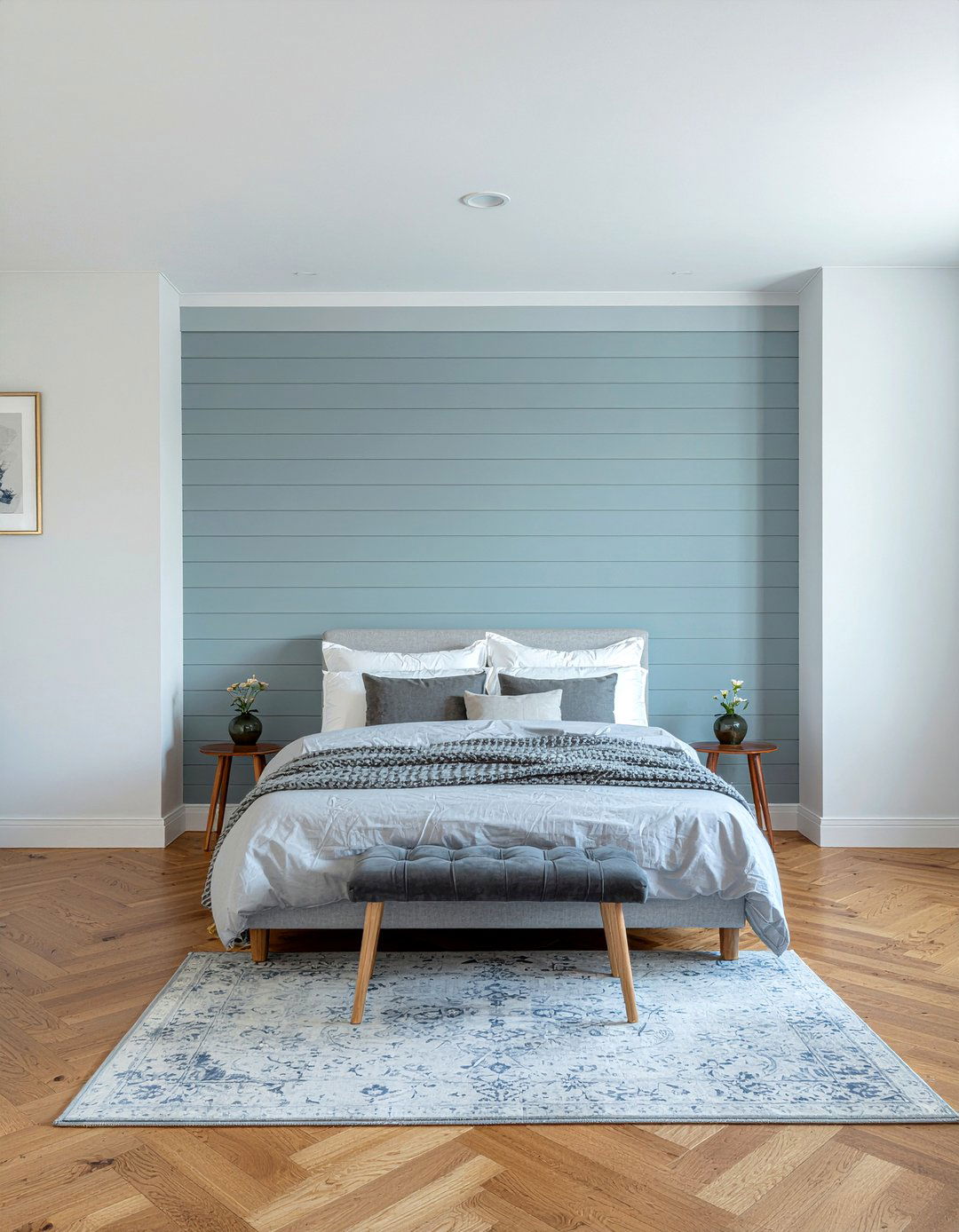 Blue board and batten - 30 bedroom board and batten ideas
