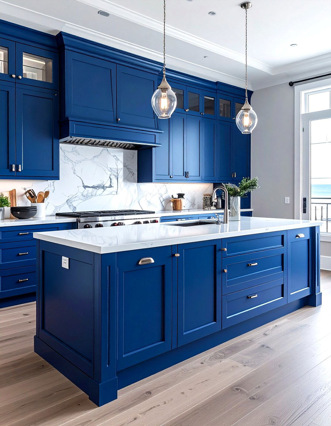 Blue cabinets white quartz - 30 Caesarstone kitchen ideas