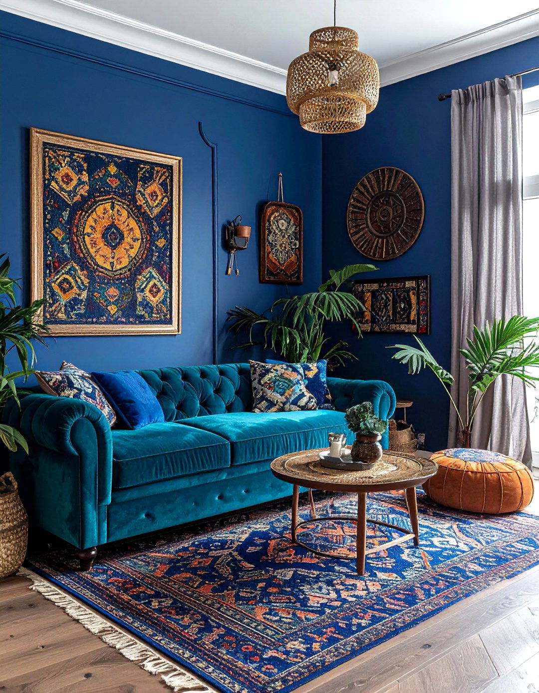 Blue eclectic bohemian living room - 30 bohemian blue living room ideas
