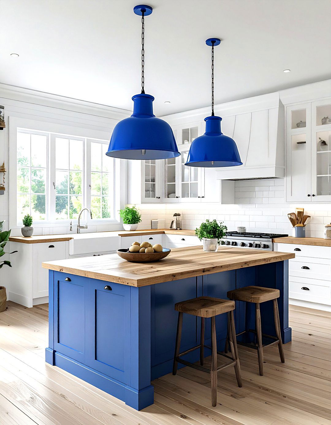 Blue enamel pendant - 30 kitchen island pendant ideas