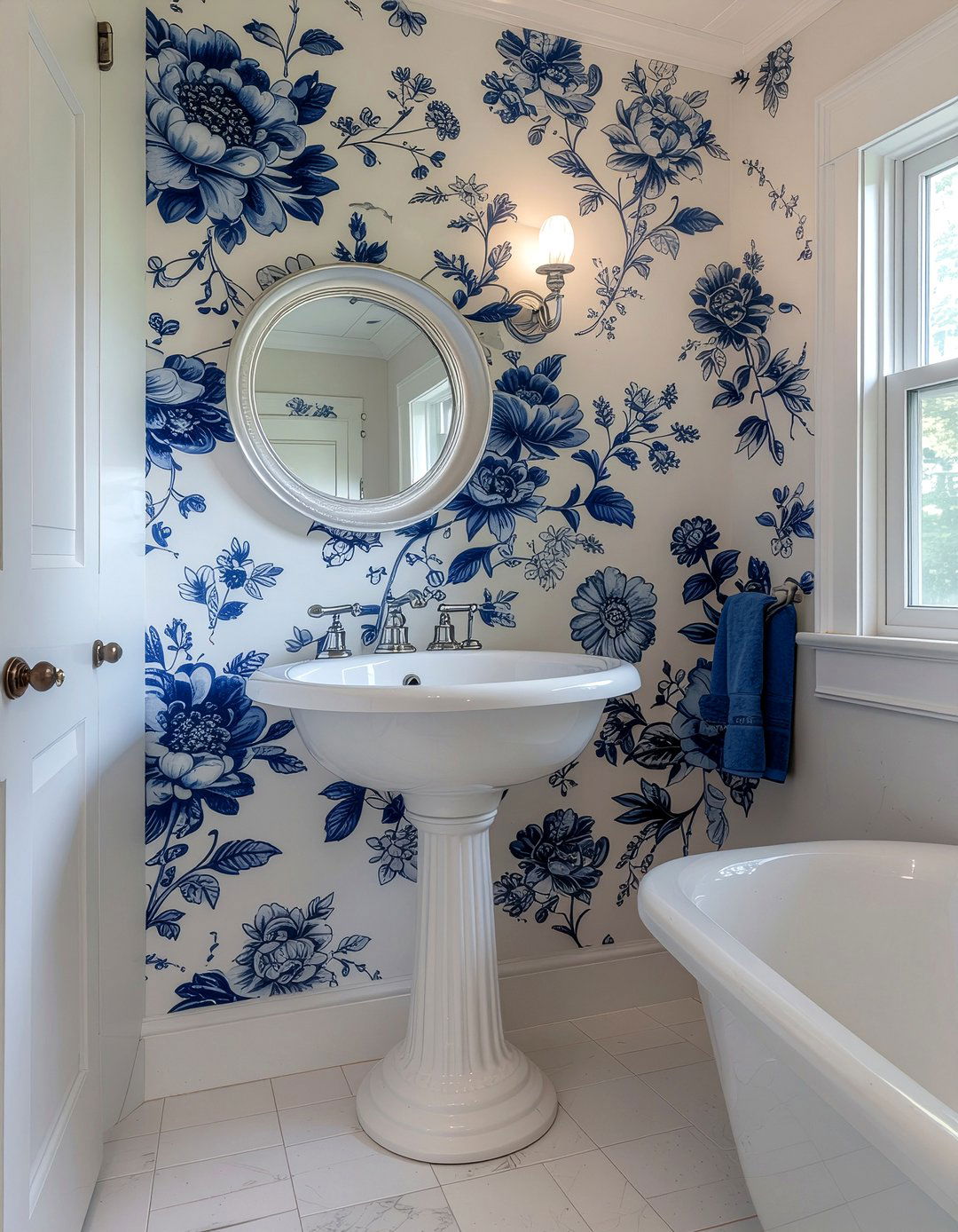 Blue floral bathroom wallpaper - 30 cool blue bathroom ideas
