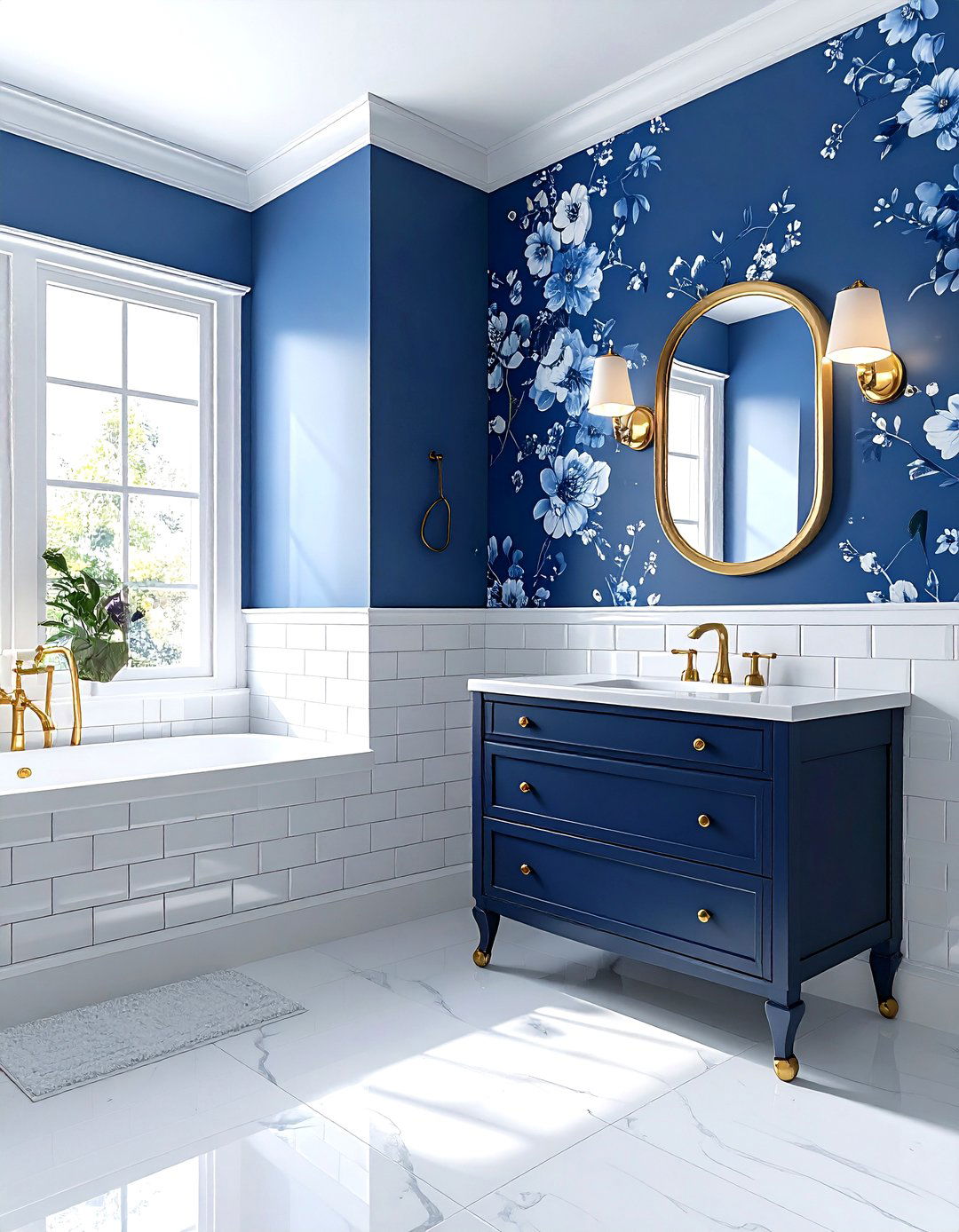 Blue floral bathroom wallpaper - 30 blue bathroom design ideas
