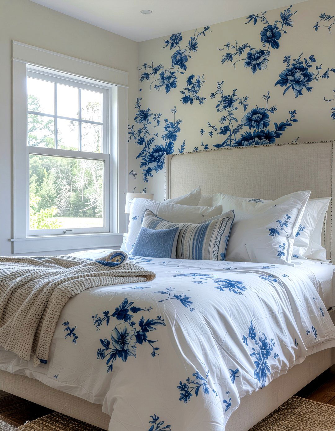 Blue floral wallpaper - 30 New England bedroom ideas