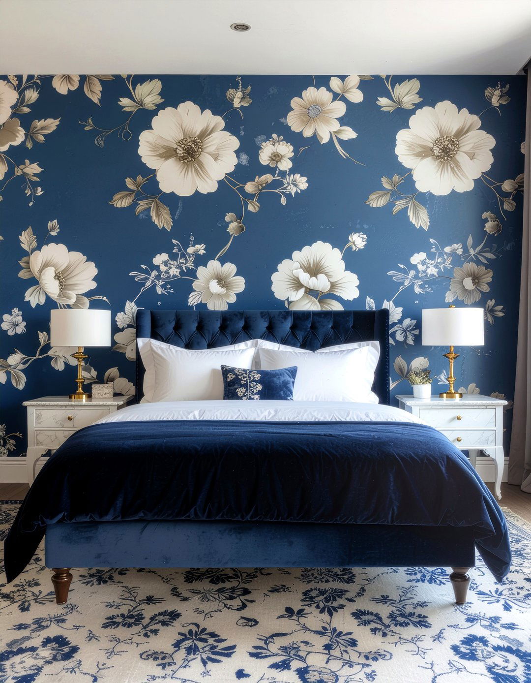 Blue floral wallpaper - 30 bedroom blue walls
