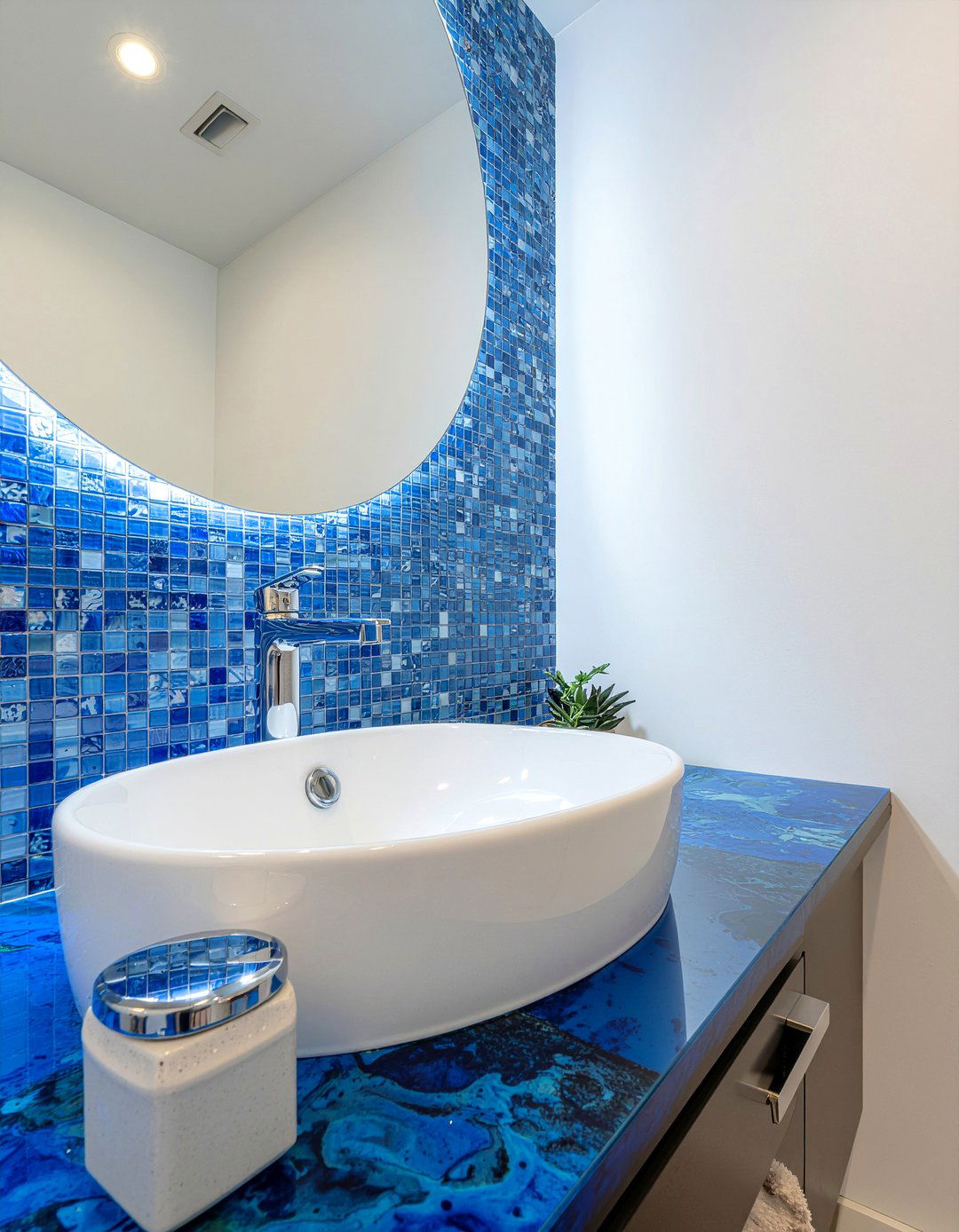 Blue glass bathroom countertop - 30 bathroom countertop ideas