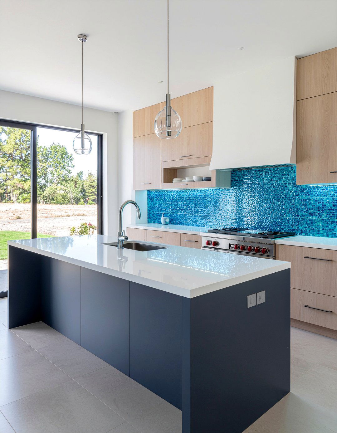 Blue glass mosaic tile - 30 mosaic tile kitchen backsplash ideas