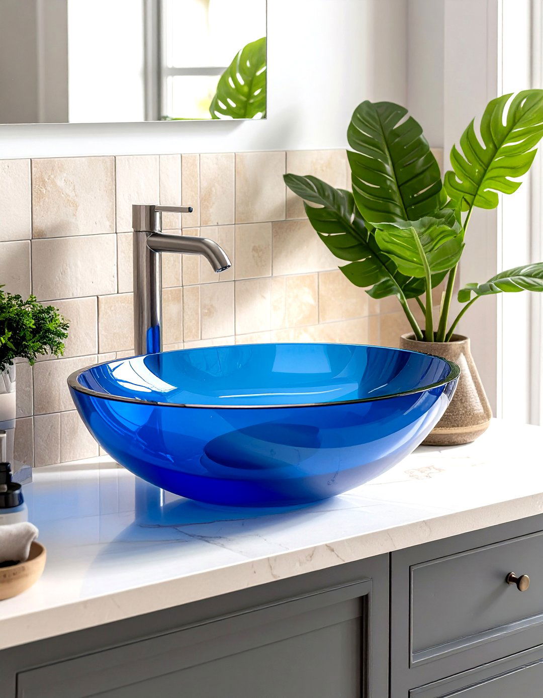 Blue glass vessel sink - 30 vessel sink ideas