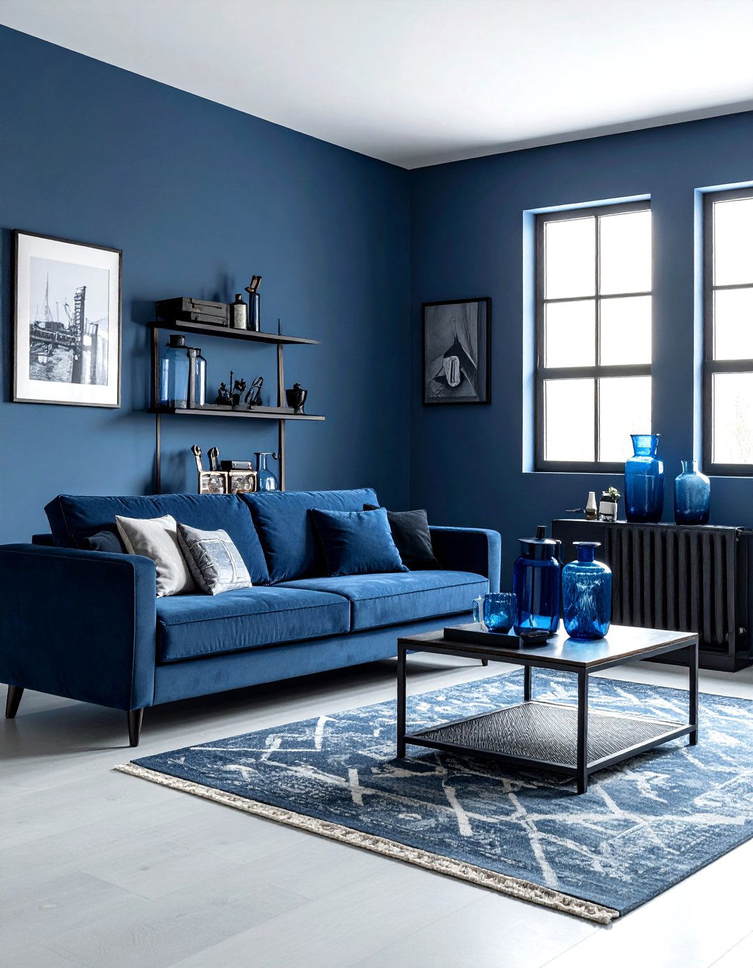 Blue industrial room decor living room - 30 industrial blue living room ideas