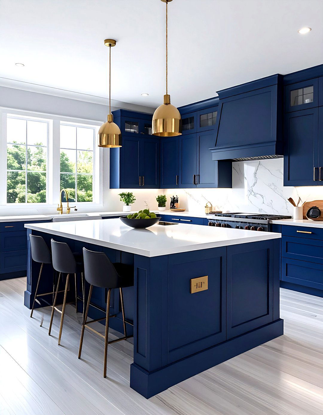 Blue kitchen island - 30 white kitchen decor ideas