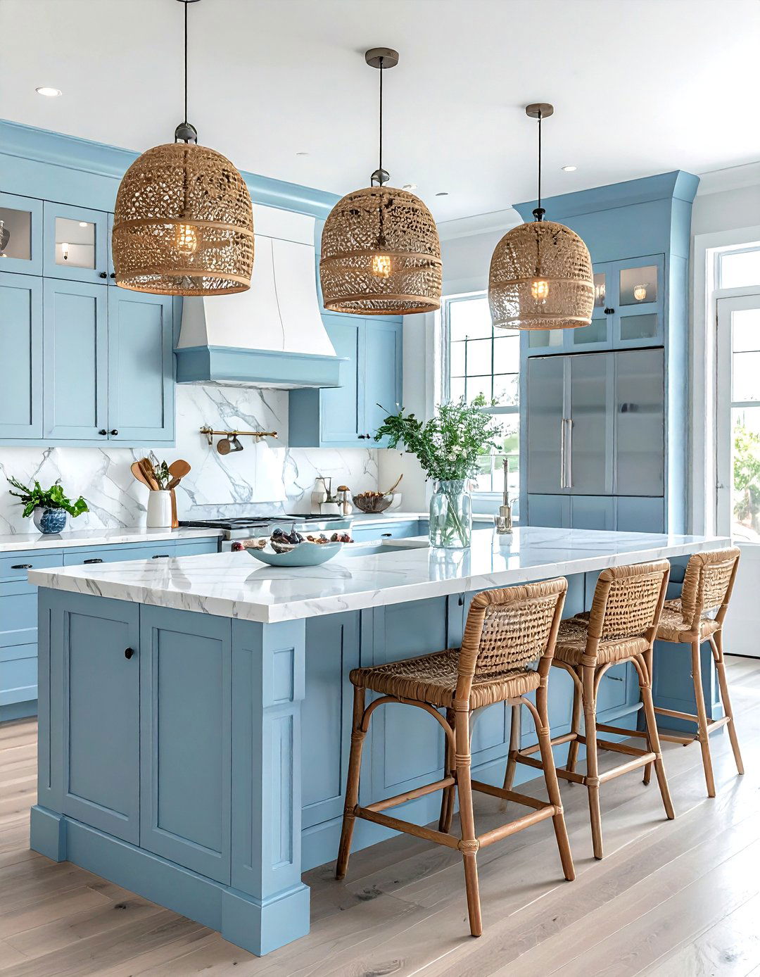 Blue kitchen island - 30 coastal home decor ideas