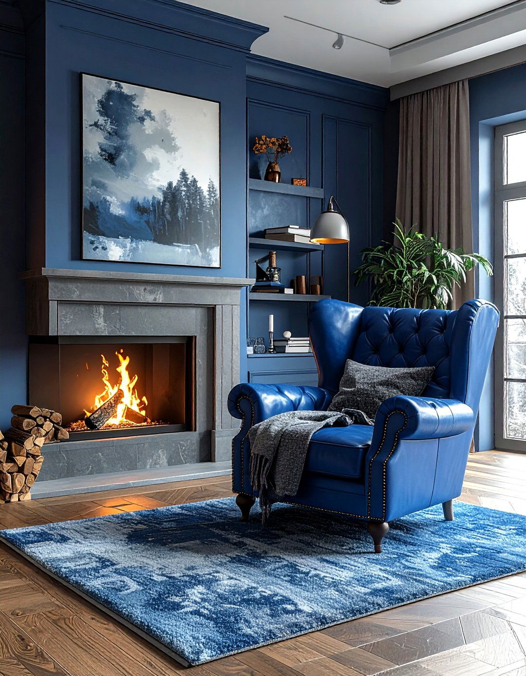 Blue leather armchair living room - 30 industrial blue living room ideas