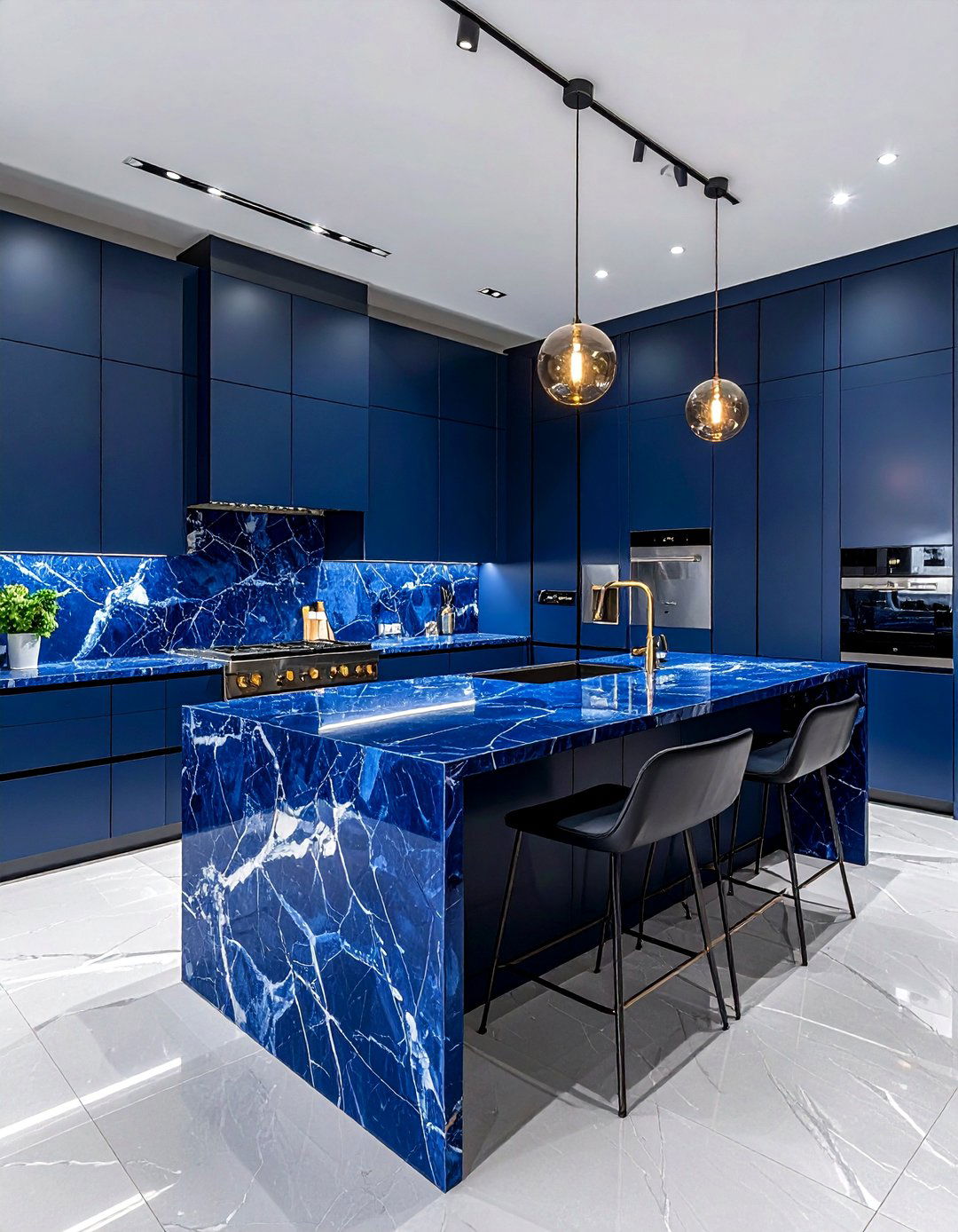 Blue marble kitchen - 30 cool blue kitchen ideas