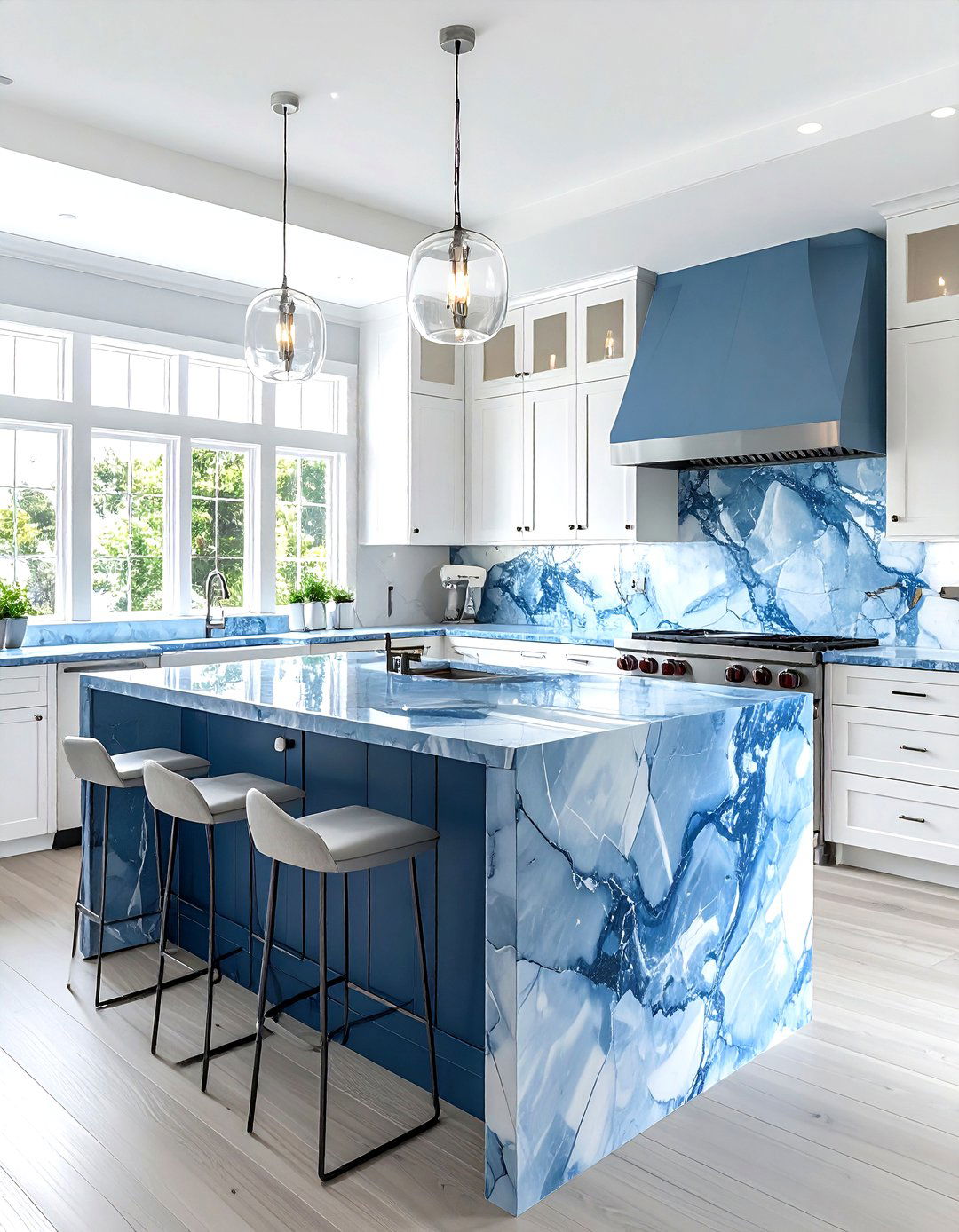 Blue marble kitchen - 30 marble kitchen ideas