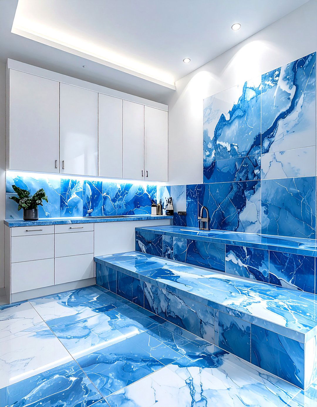 Blue marble mosaic accent - 30 stone mosaic bathroom ideas