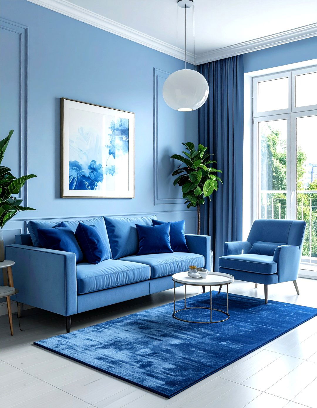 Blue monochromatic living room - 30 minimalist blue living room ideas