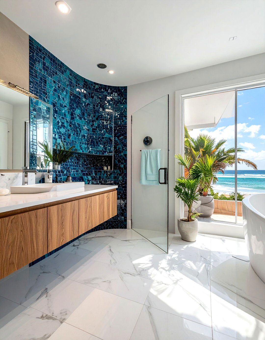 Blue mosaic tile - 30 beach house bathroom ideas