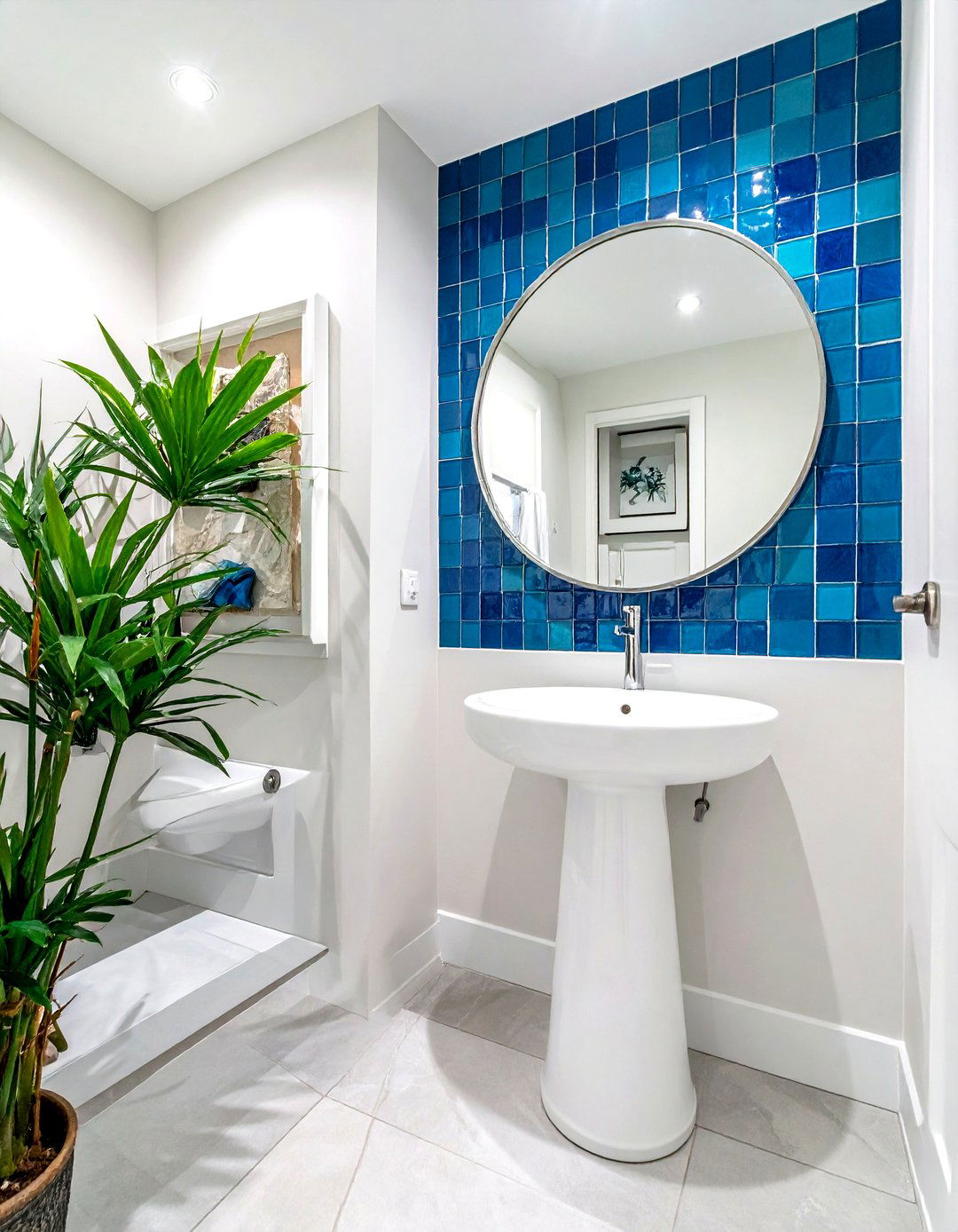 Blue mosaic tile backsplash - 30 small tile bathroom ideas