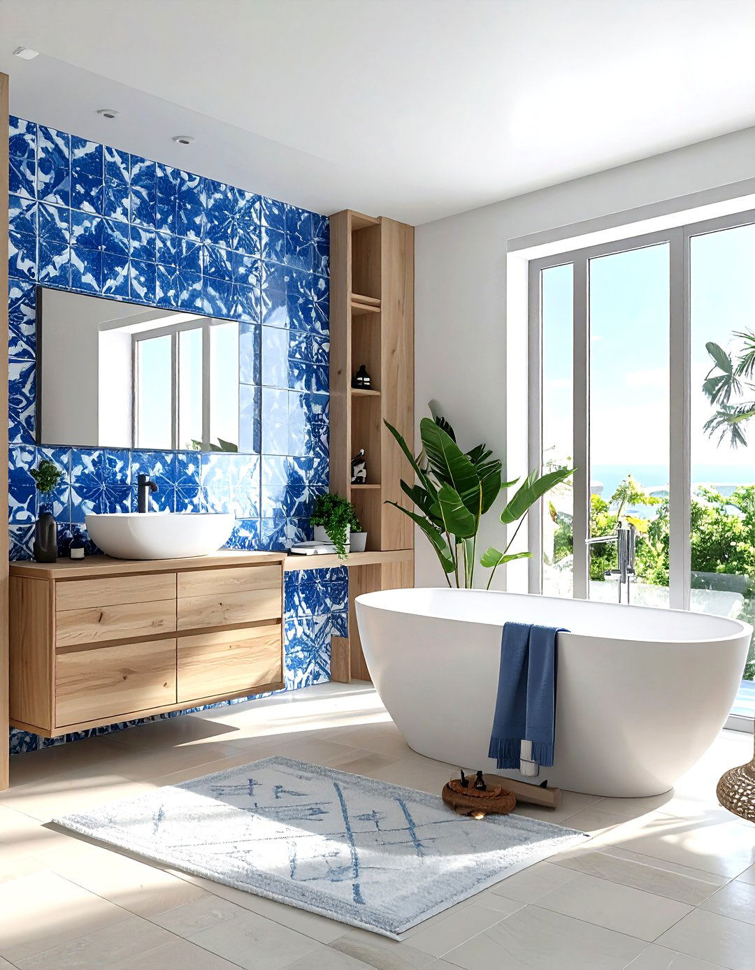 Blue patterned tile bathroom - 30 Mediterranean bathroom ideas