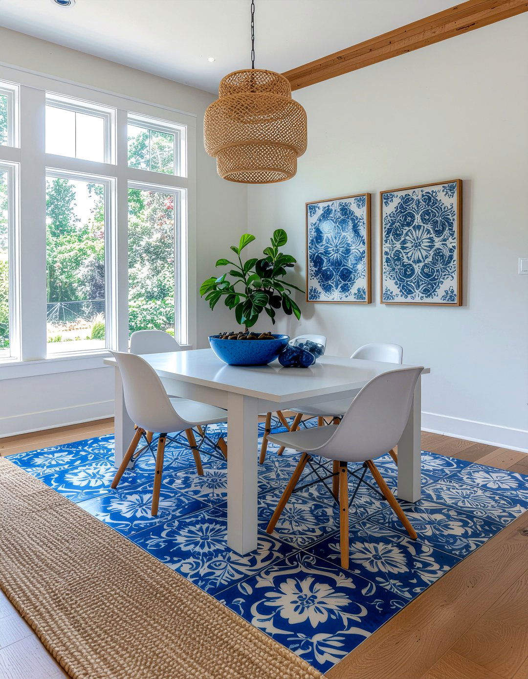 Blue patterned tile - 30 dining room tile floor ideas