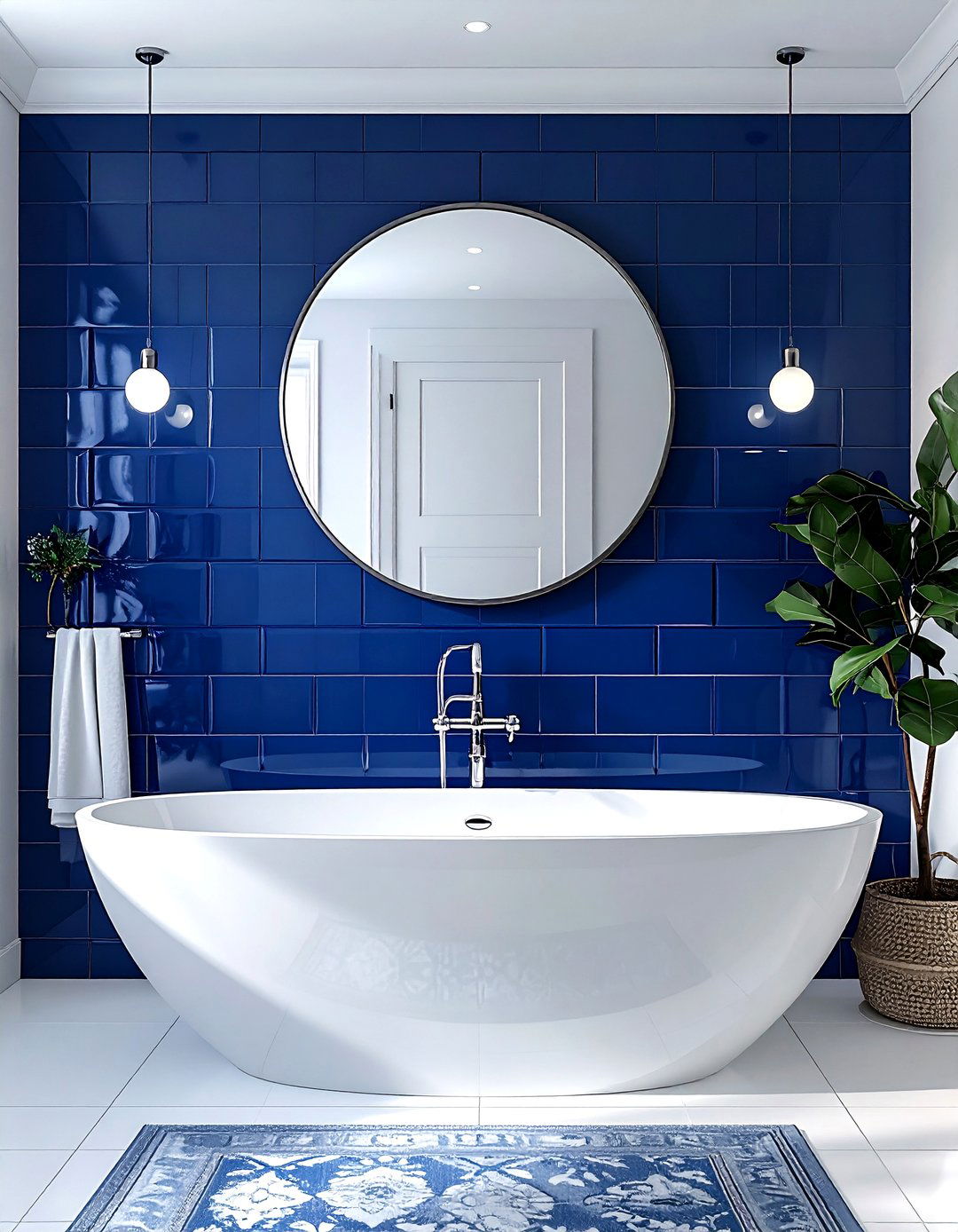 Blue penny tile wall - 30 penny tile bathroom ideas