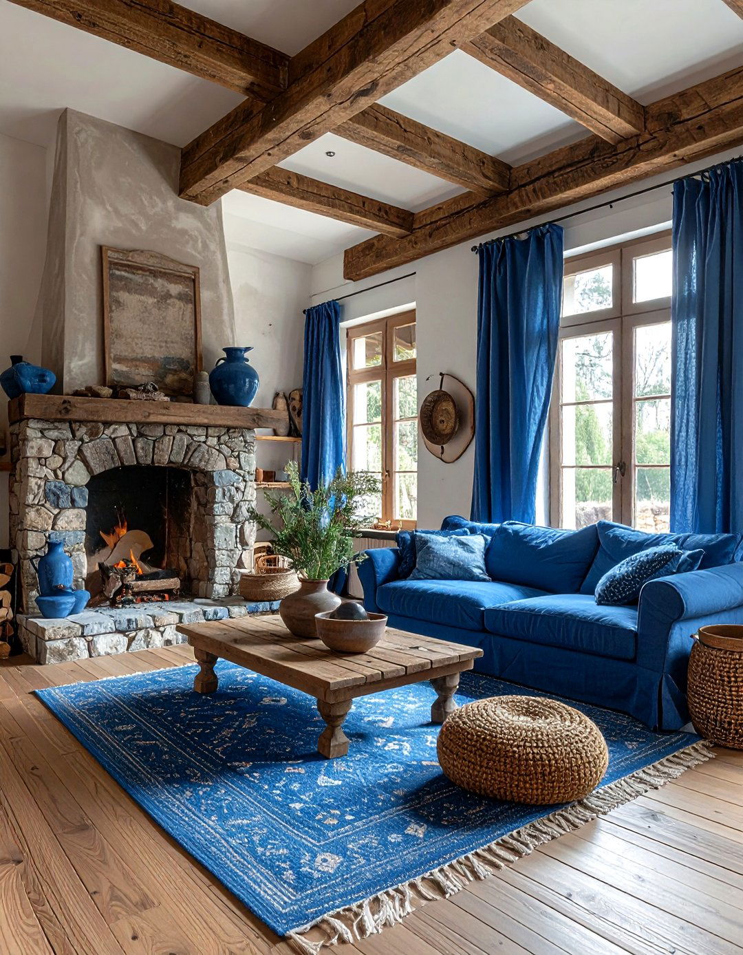 Blue rustic bohemian living room - 30 bohemian blue living room ideas
