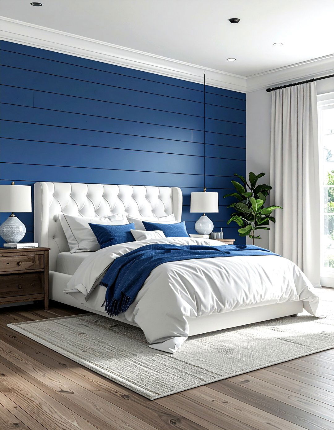Blue shiplap bedroom wall - 30 coastal blue bedroom ideas