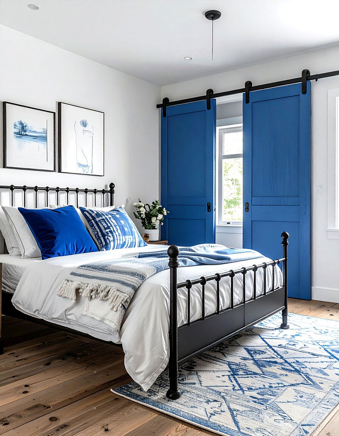 Blue sliding closet door - 30 farmhouse blue bedroom ideas
