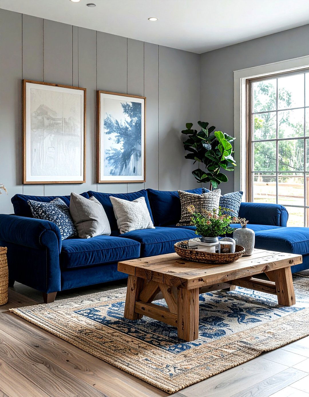 Blue sofa farmhouse living room - 30 farmhouse blue living room ideas