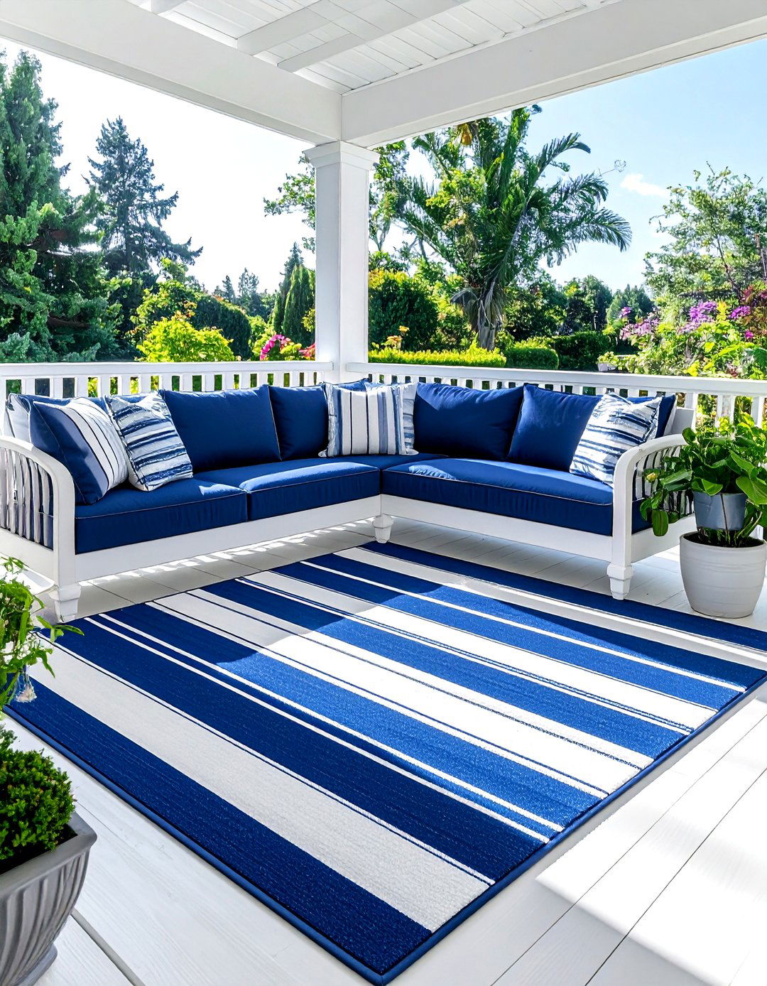 Blue striped outdoor rug - 30 outdoor rug ideas