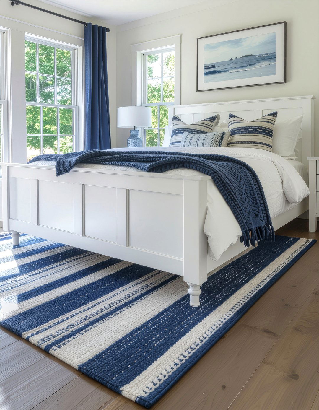 Blue striped rug - 30 New England bedroom ideas