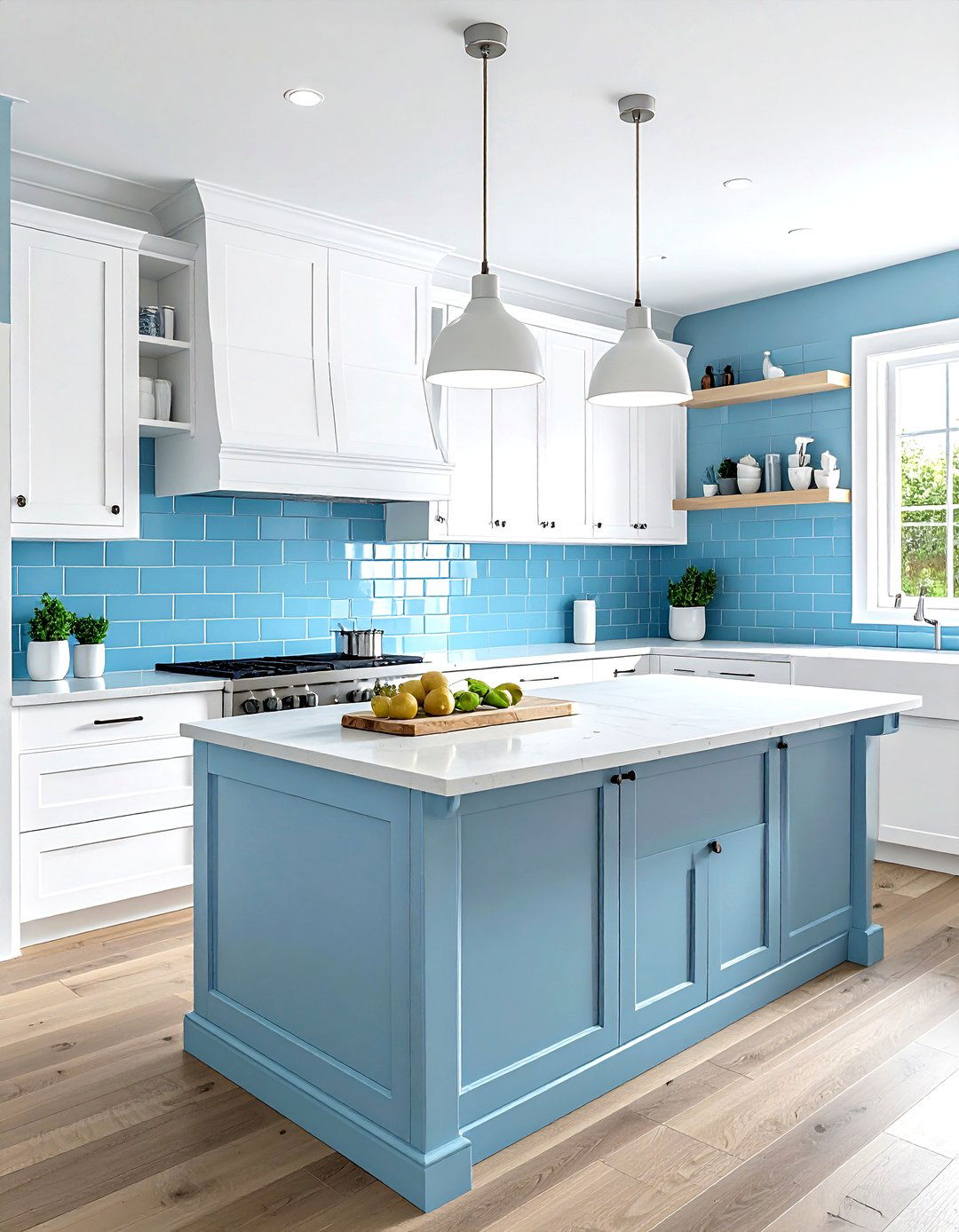 Blue subway tile - 30 full height kitchen backsplash ideas