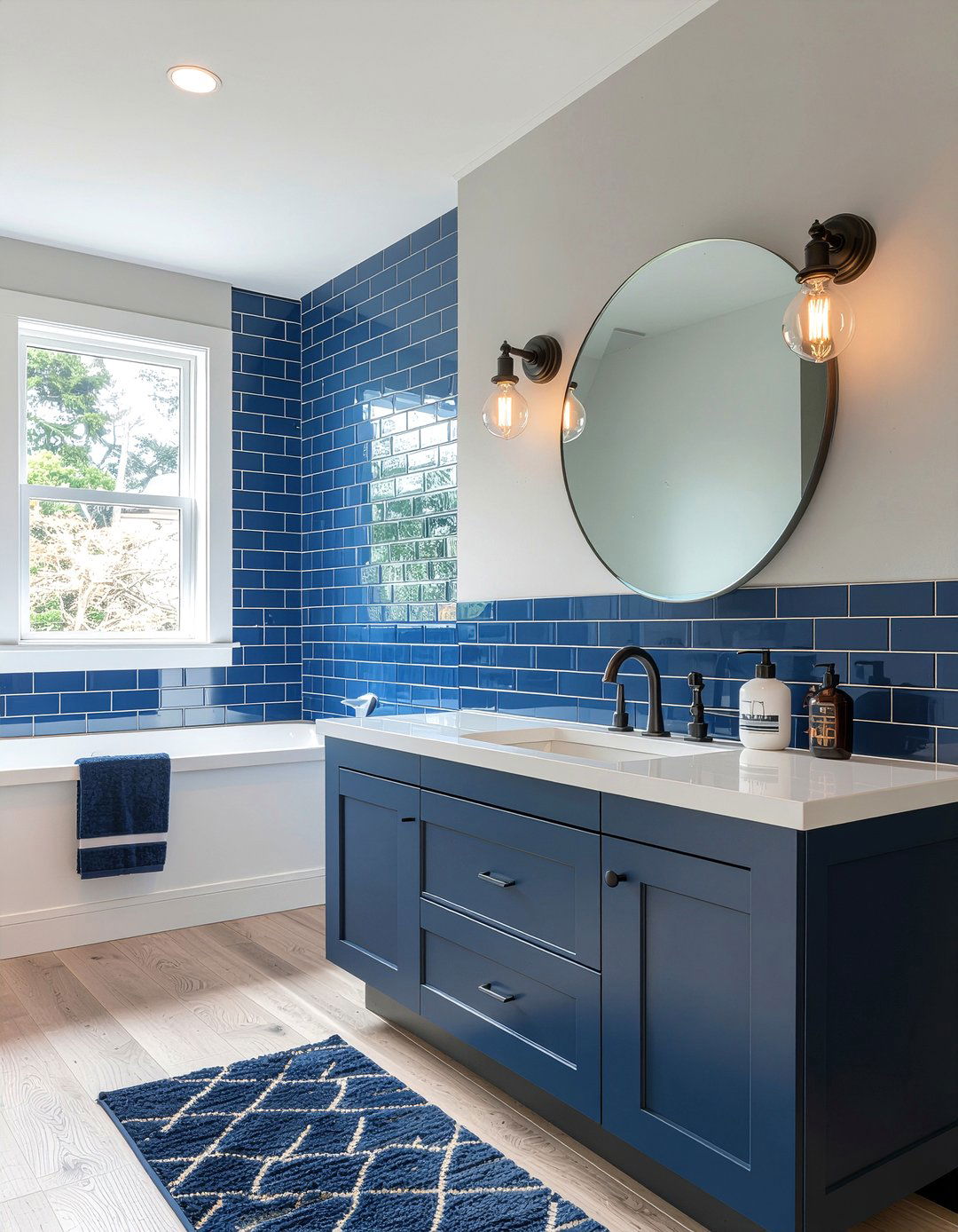 Blue subway tile bathroom - 30 bathroom feature wall ideas