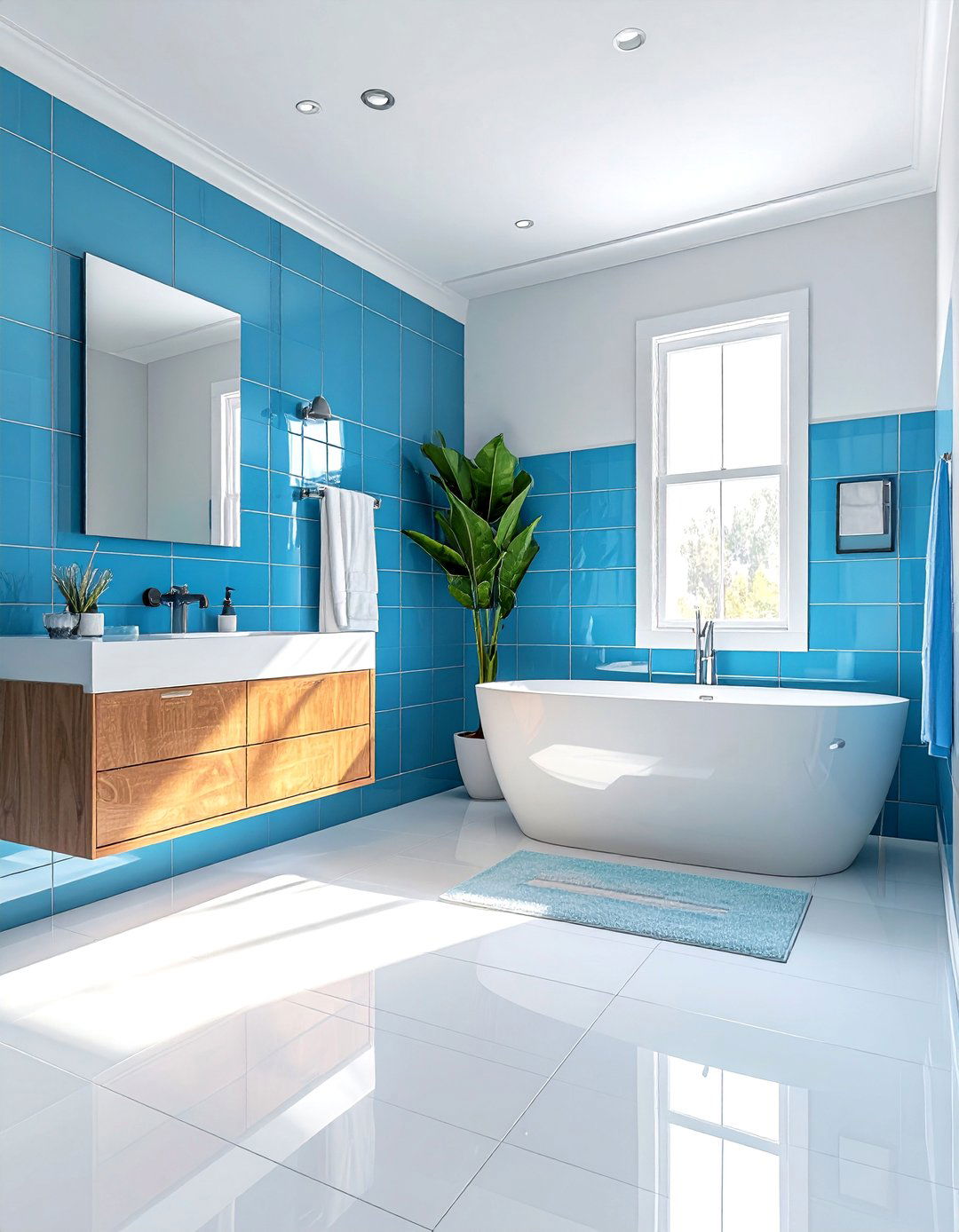 Blue tile bathroom - 30 cool tone bathroom ideas