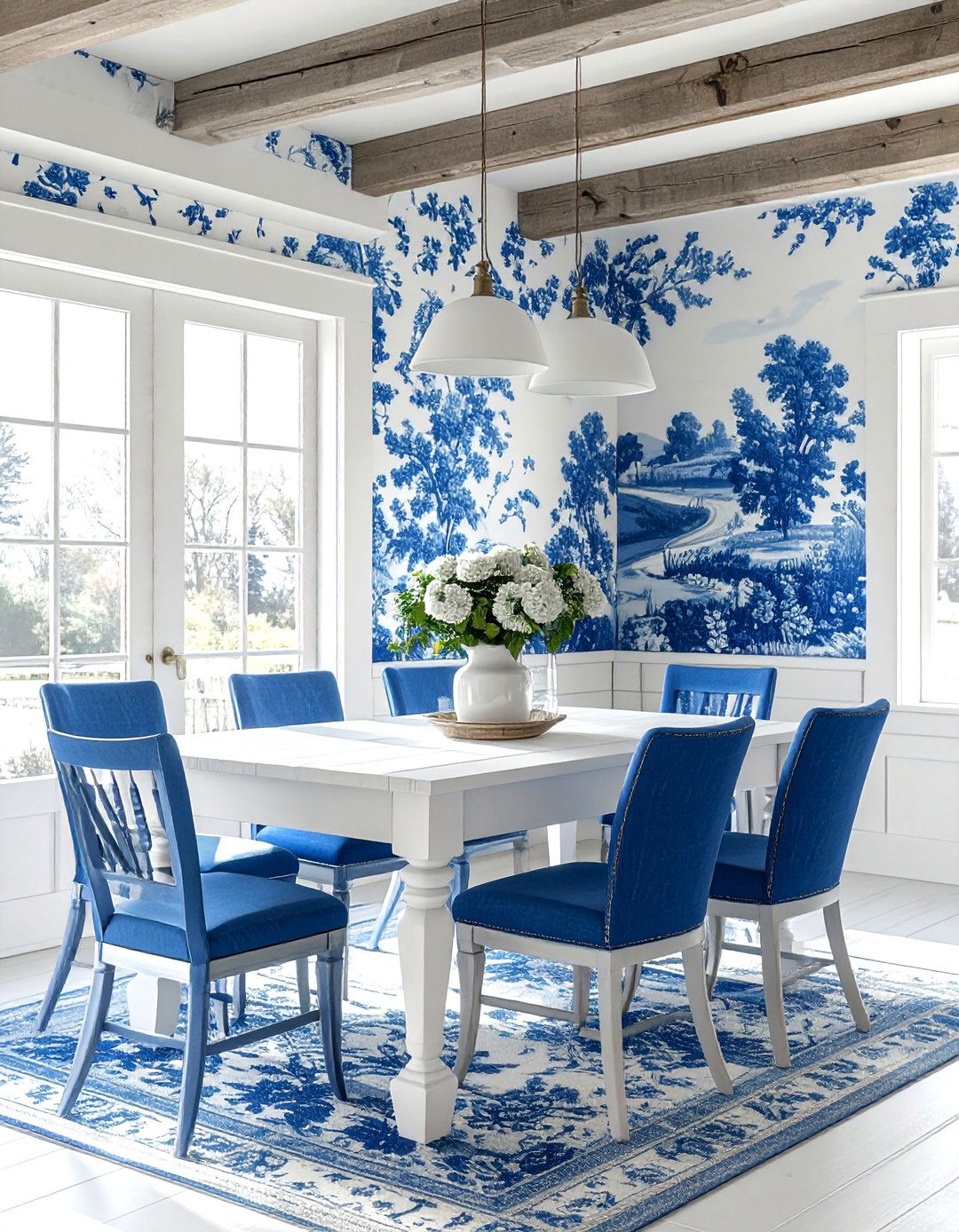 Blue toile dining room - 30 bold wallpaper dining room ideas