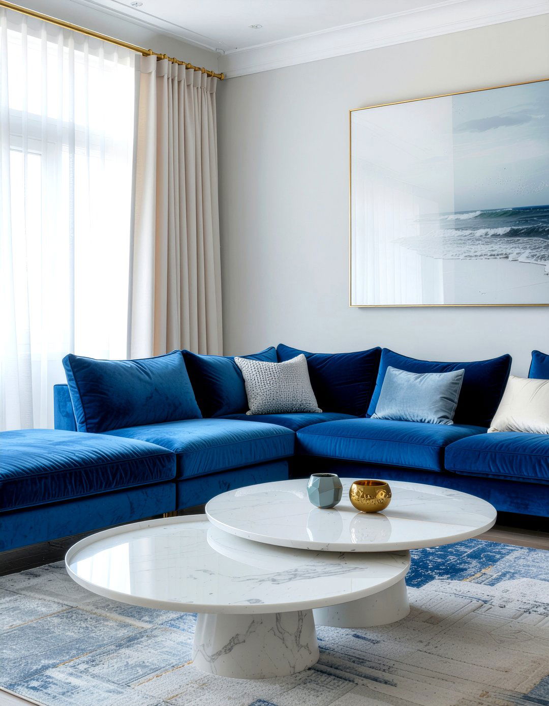 Blue u shaped sectional decor - 30 U-shaped sofa living room ideas