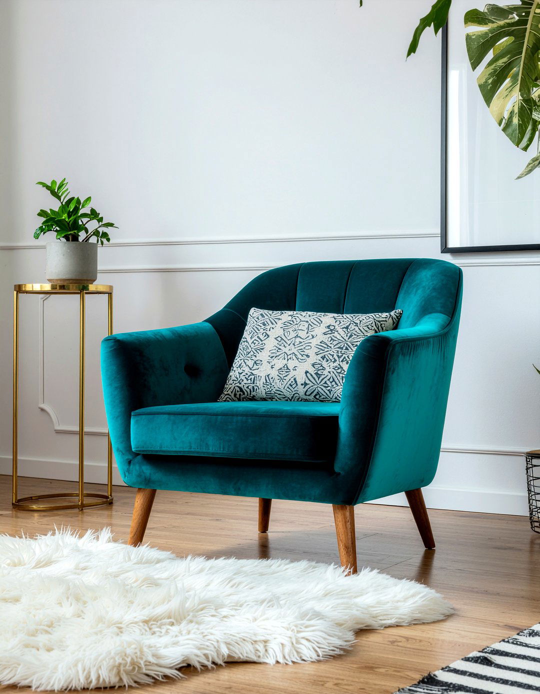 Blue velvet chair - 30 bedroom reading chairs