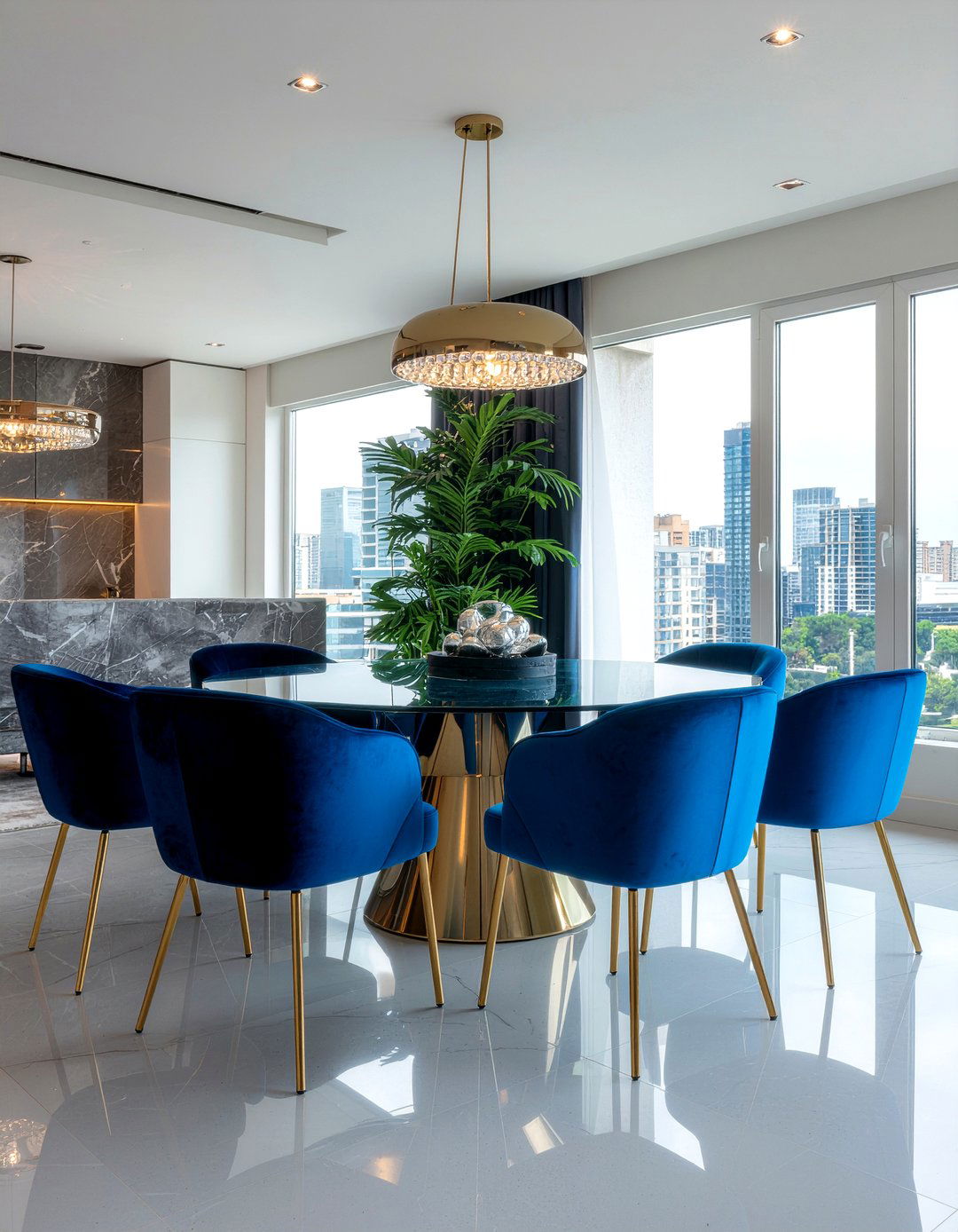 Blue velvet dining chairs - 30 easy dining room makeover ideas