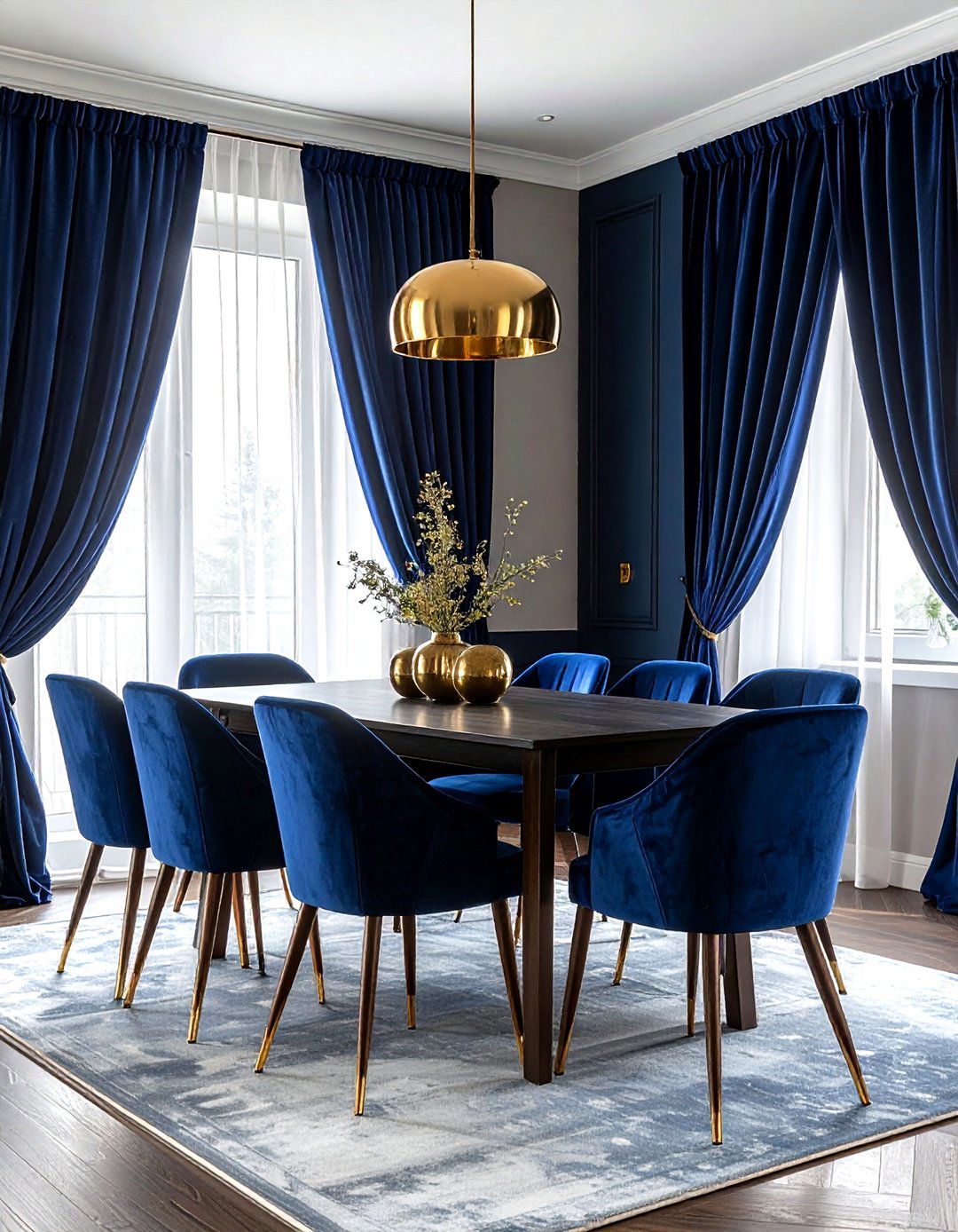 Blue velvet dining room drapes - 30 floor length curtain dining room ideas