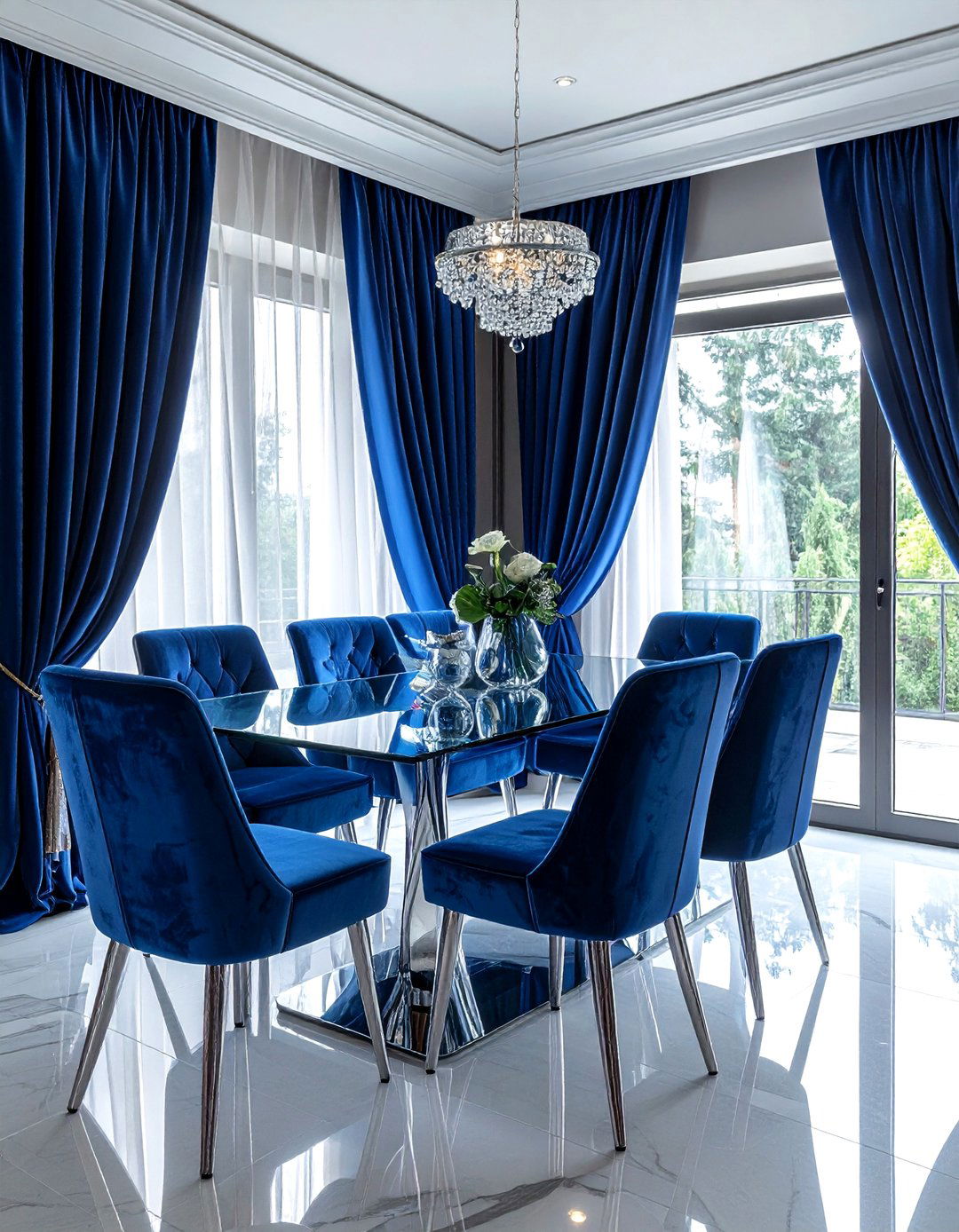 Blue velvet drapes - 30 dining room drape ideas