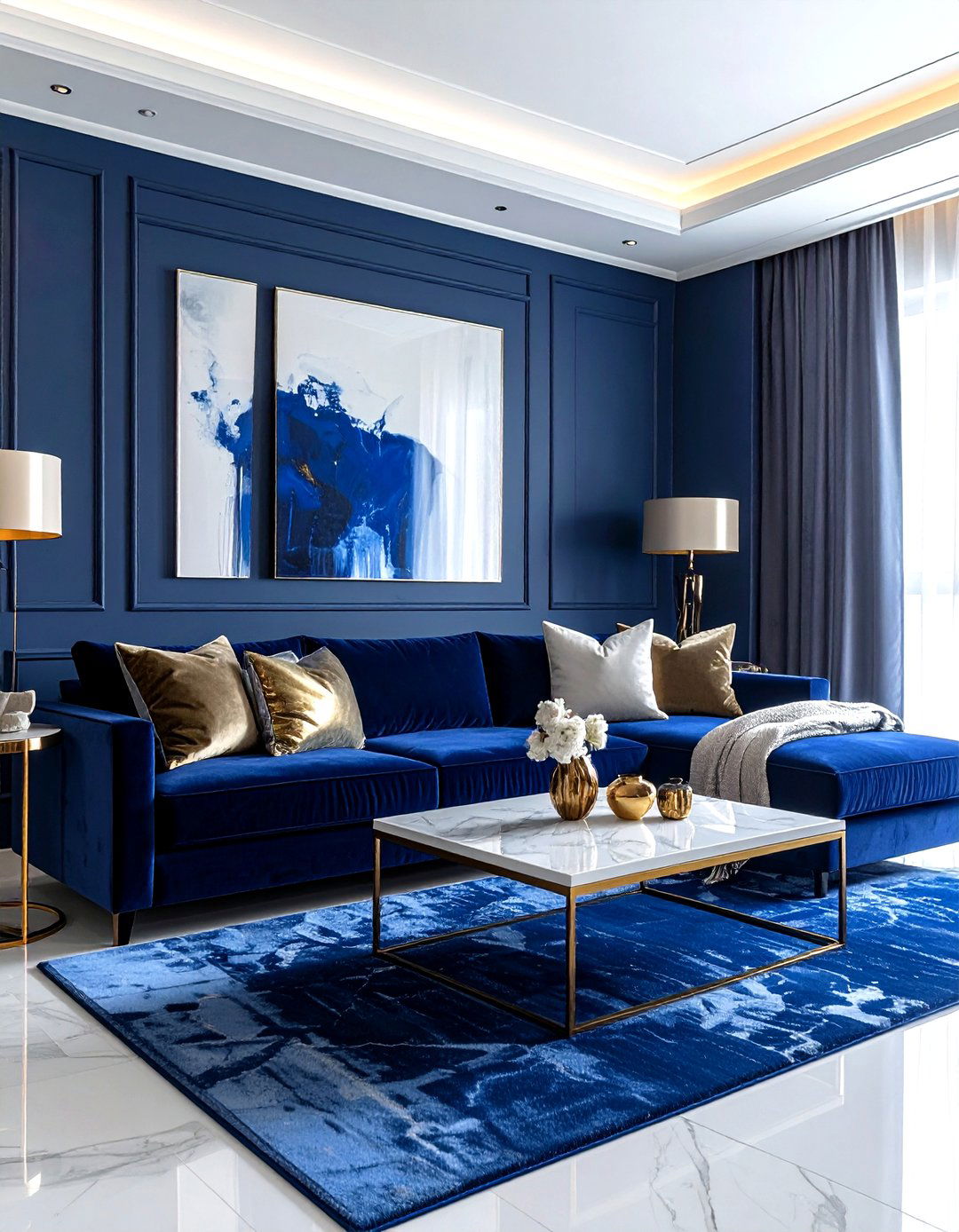 Blue velvet living room - 30 modern blue living room ideas