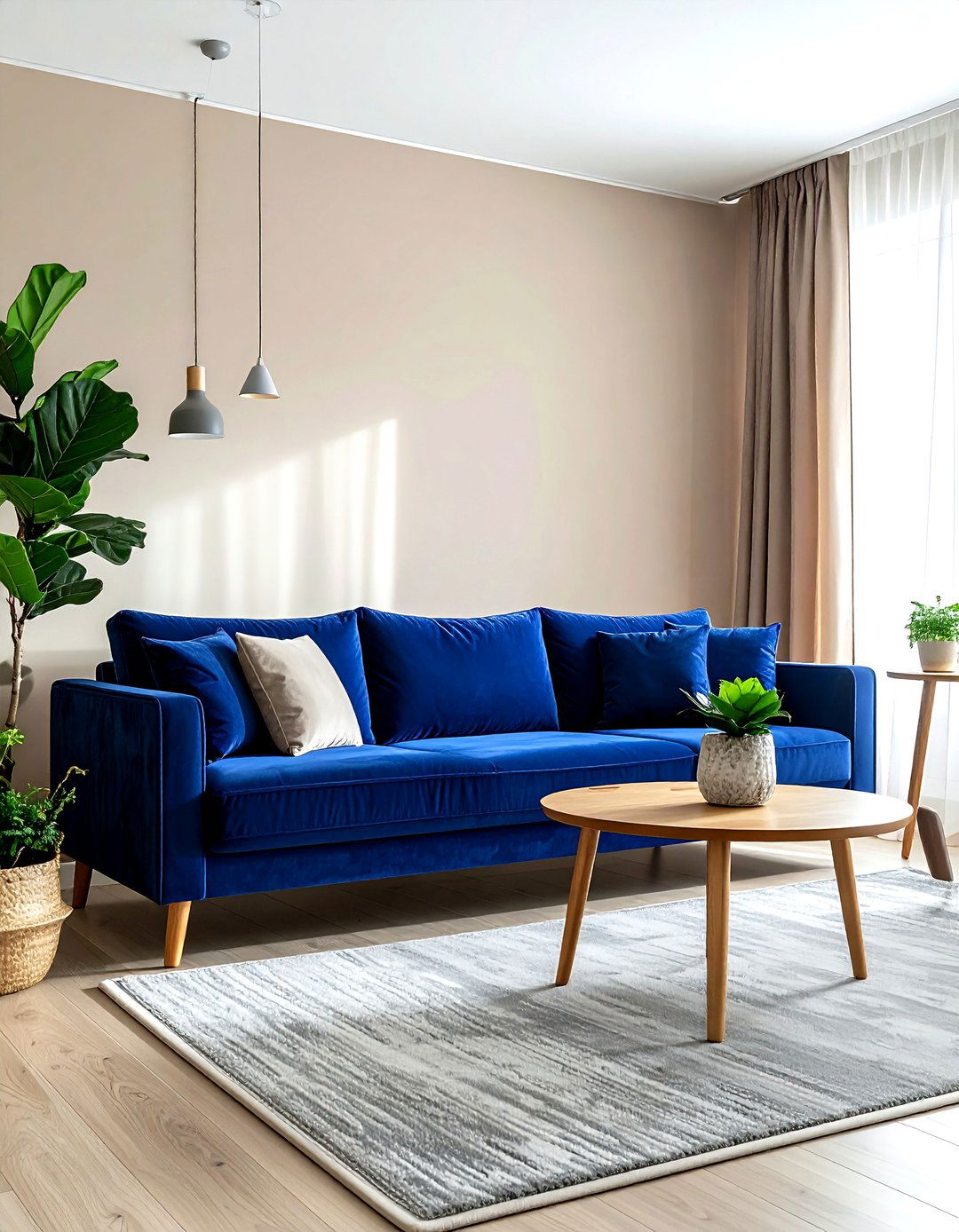 Blue velvet sofa living room - 30 cool blue living room ideas