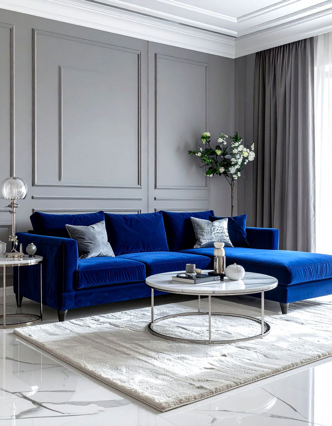 Blue velvet sofa - 30 contemporary blue living room ideas