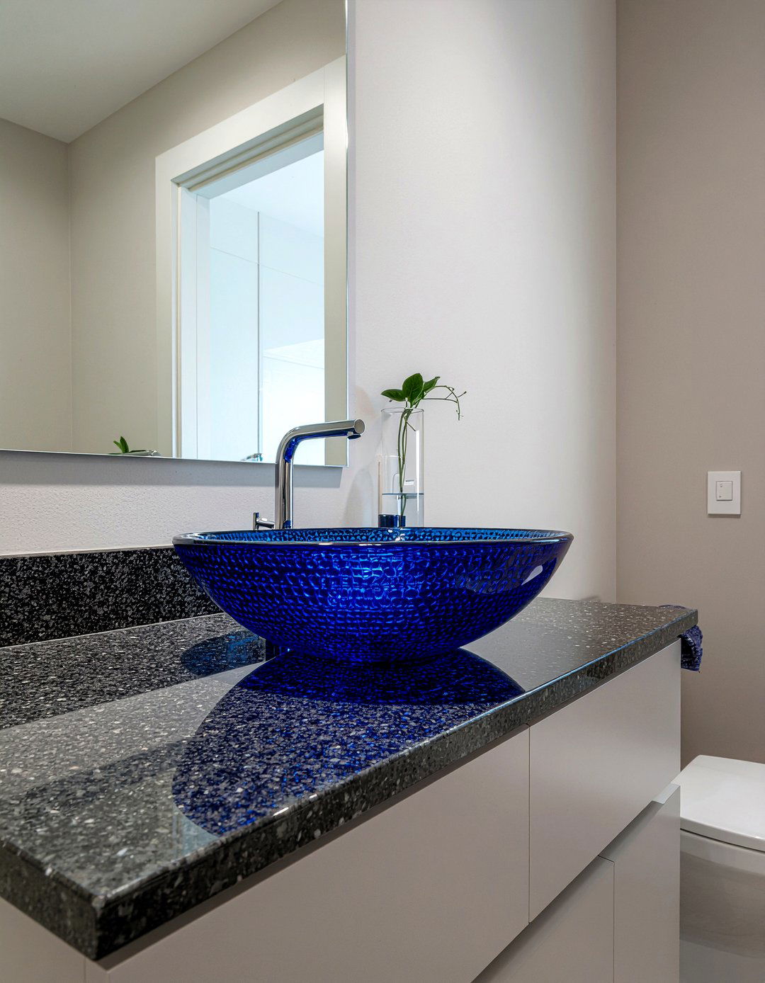 Blue vessel sink - 30 glass sink ideas